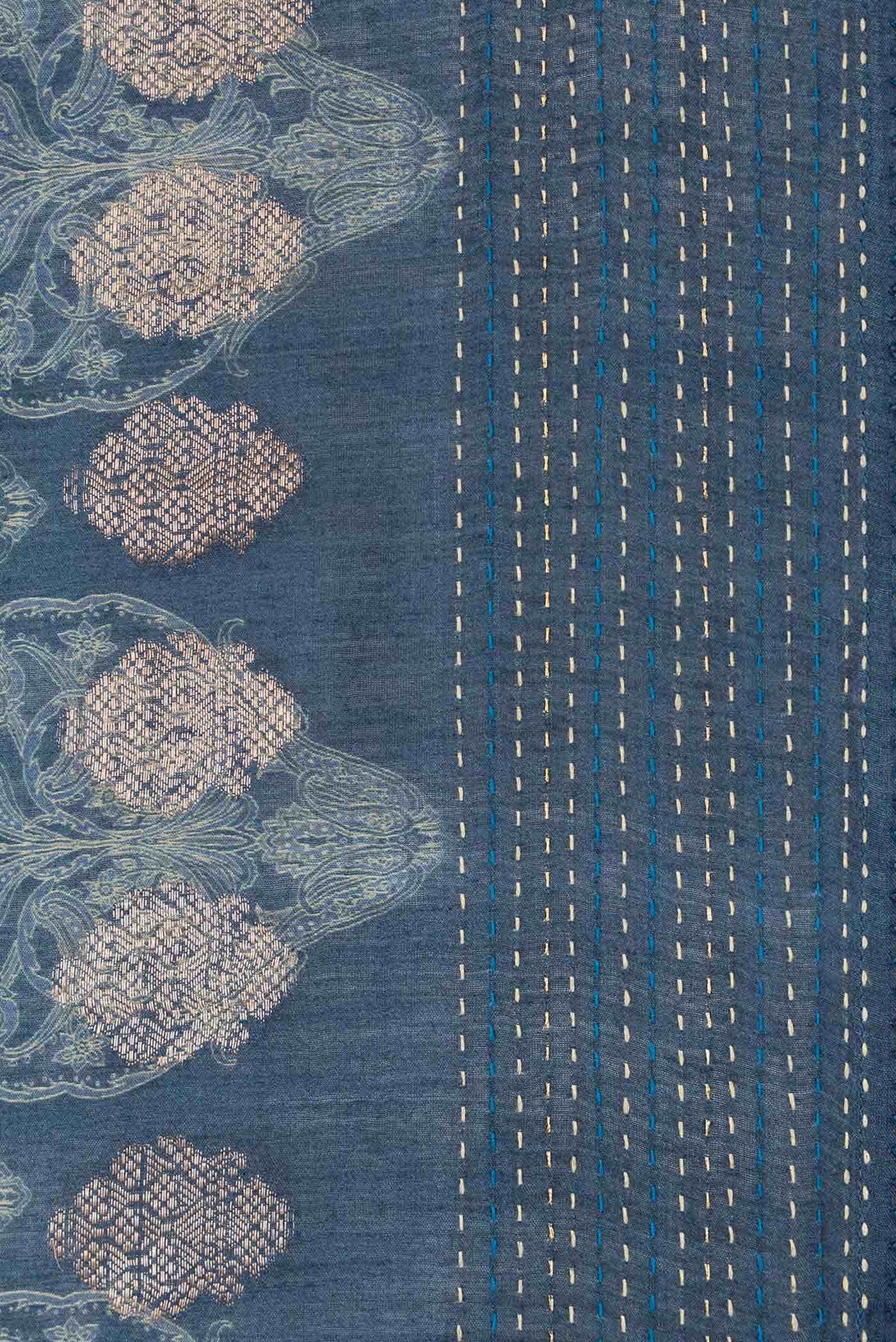 Blue Grey Tussar Silk Saree