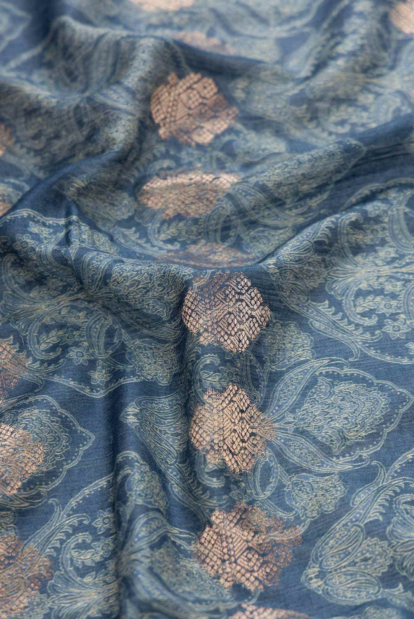 Blue Grey Tussar Silk Saree