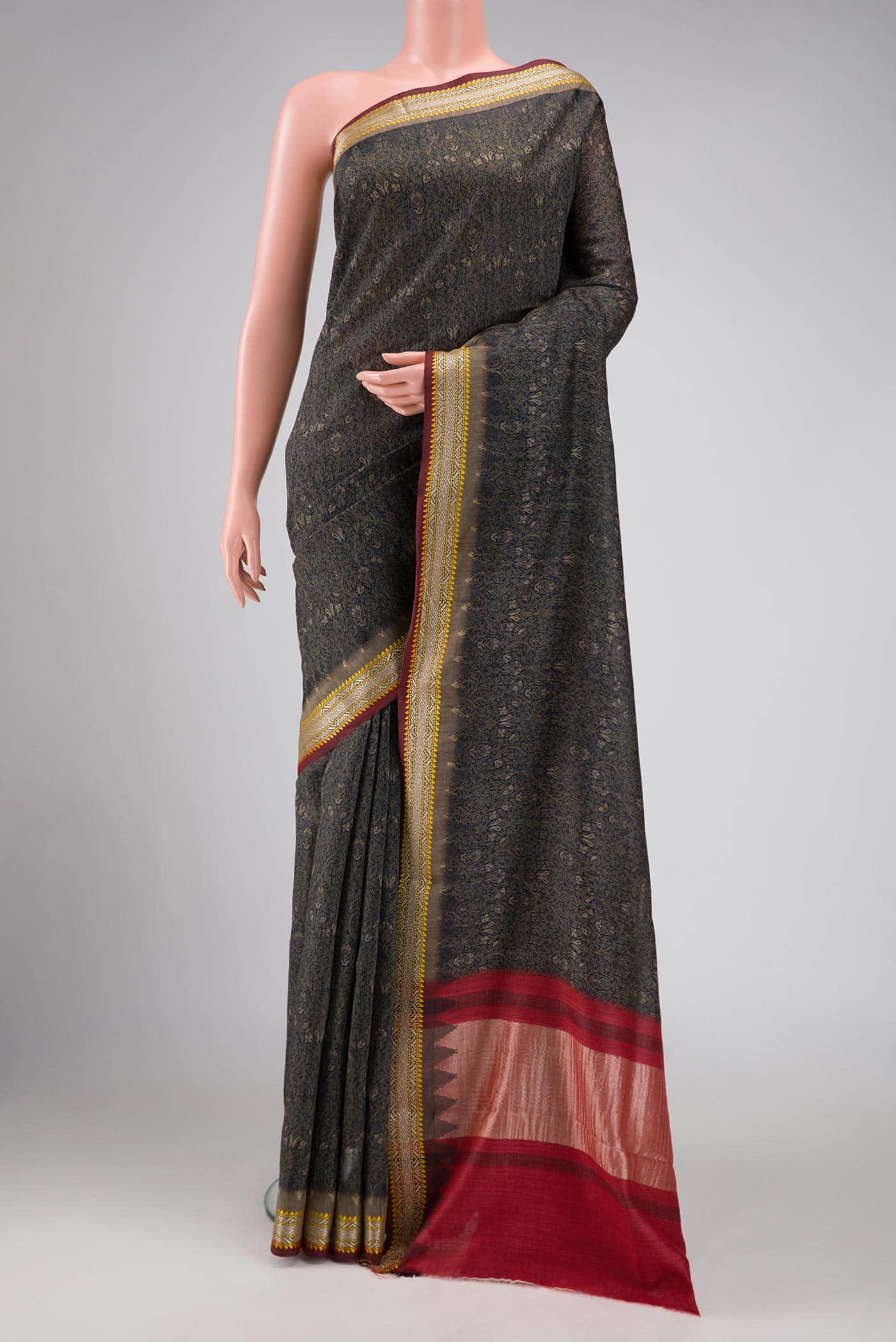Navy Blue Tussar Silk Saree