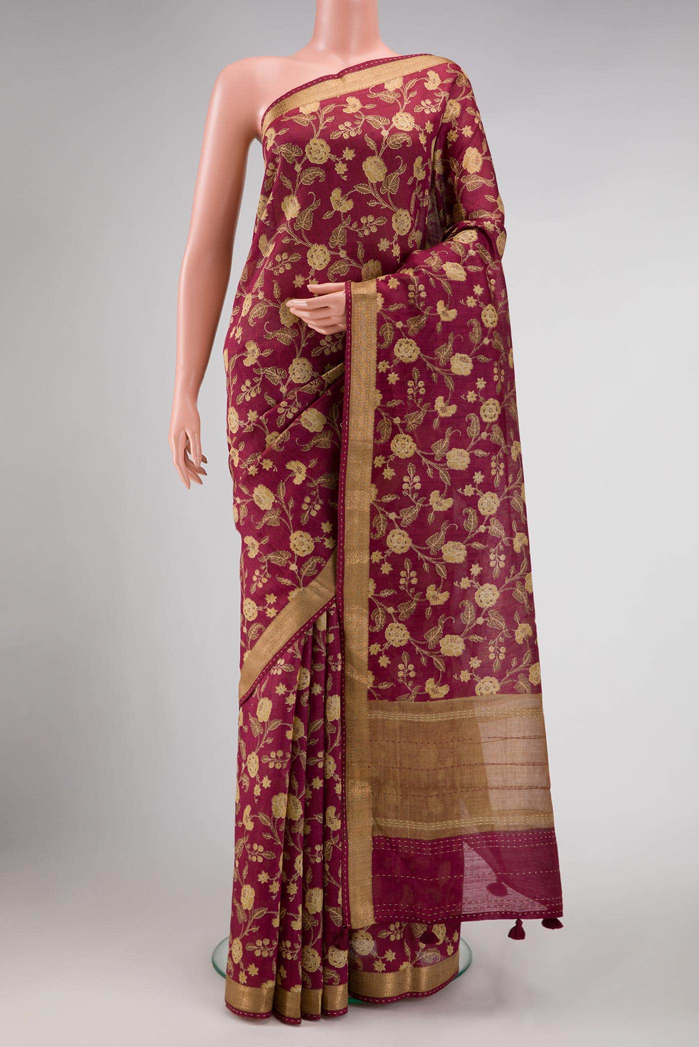 Magenta Tussar Silk Saree
