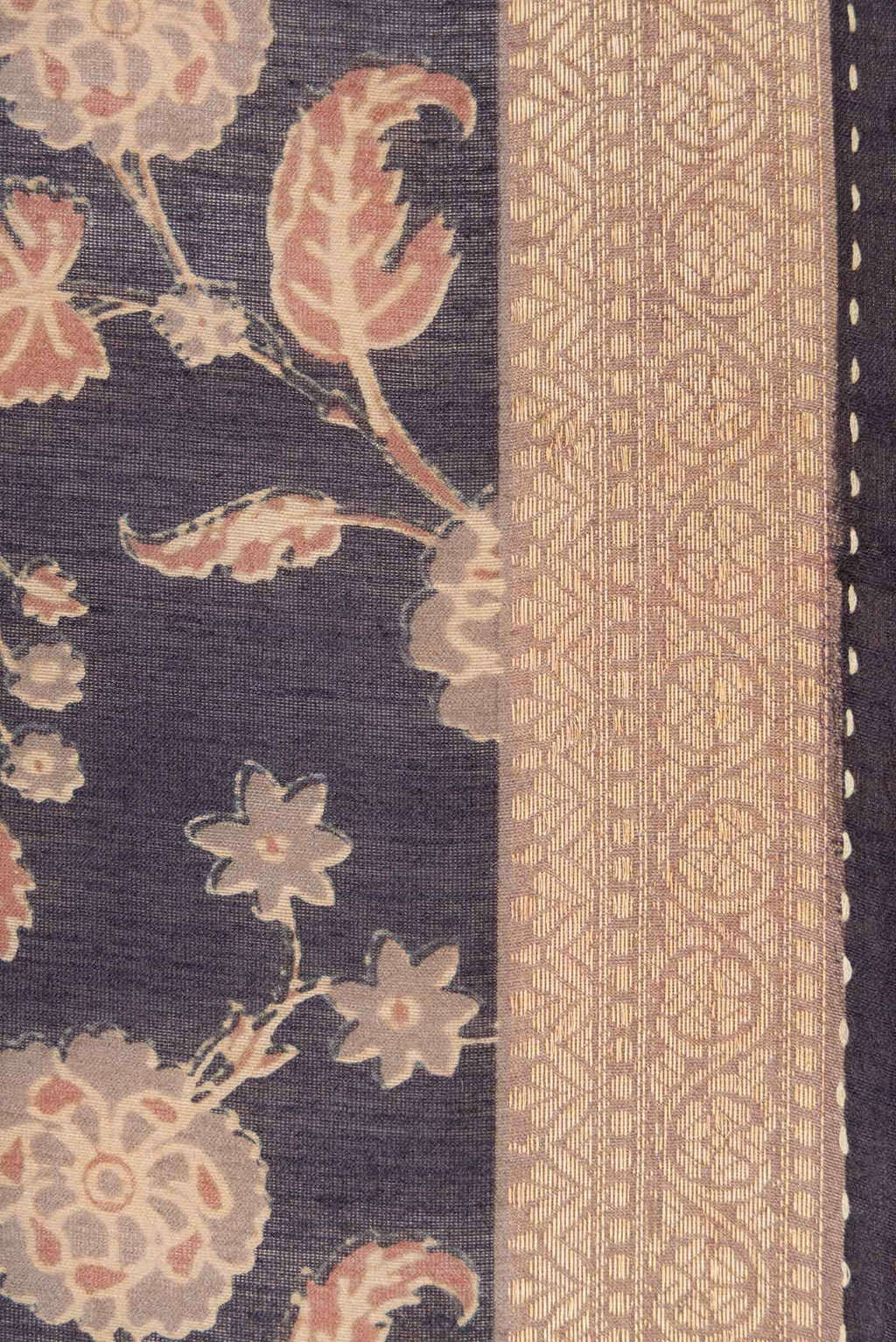 Navy Blue Tussar Silk Saree