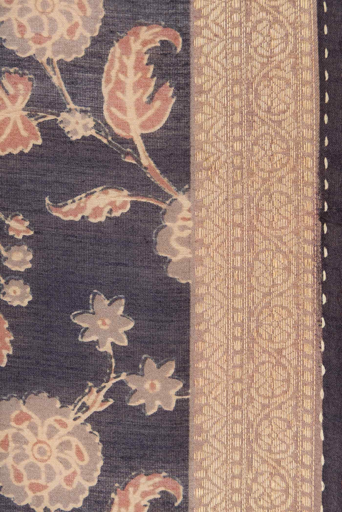 Navy Blue Tussar Silk Saree