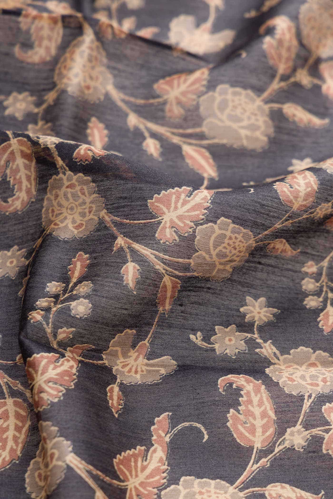 Navy Blue Tussar Silk Saree