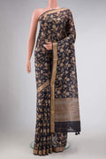 Navy Blue Tussar Silk Saree