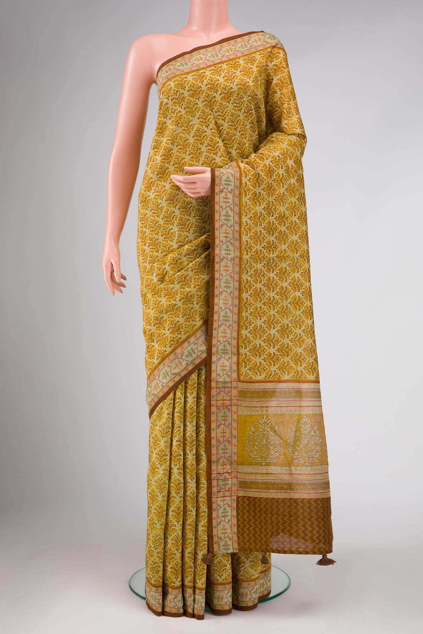Mustard Tussar Silk Saree