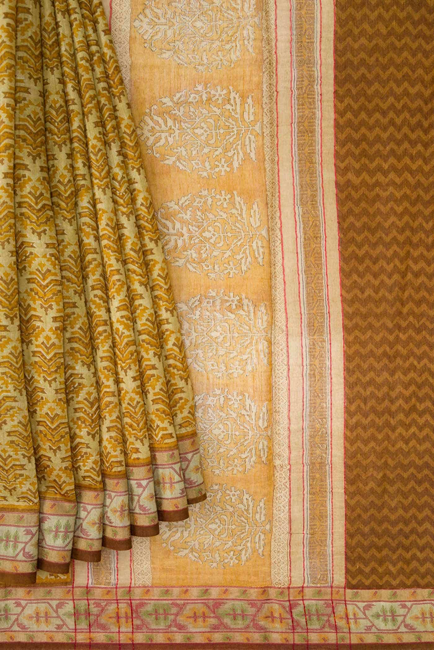 Mustard Tussar Silk Saree
