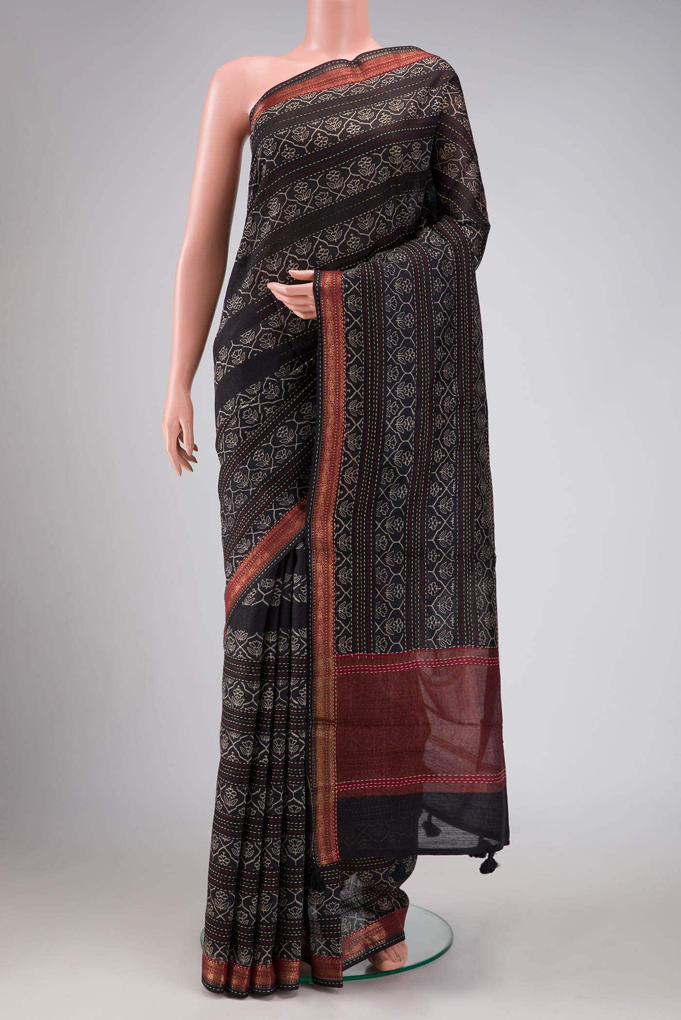 Black Tussar Silk Saree