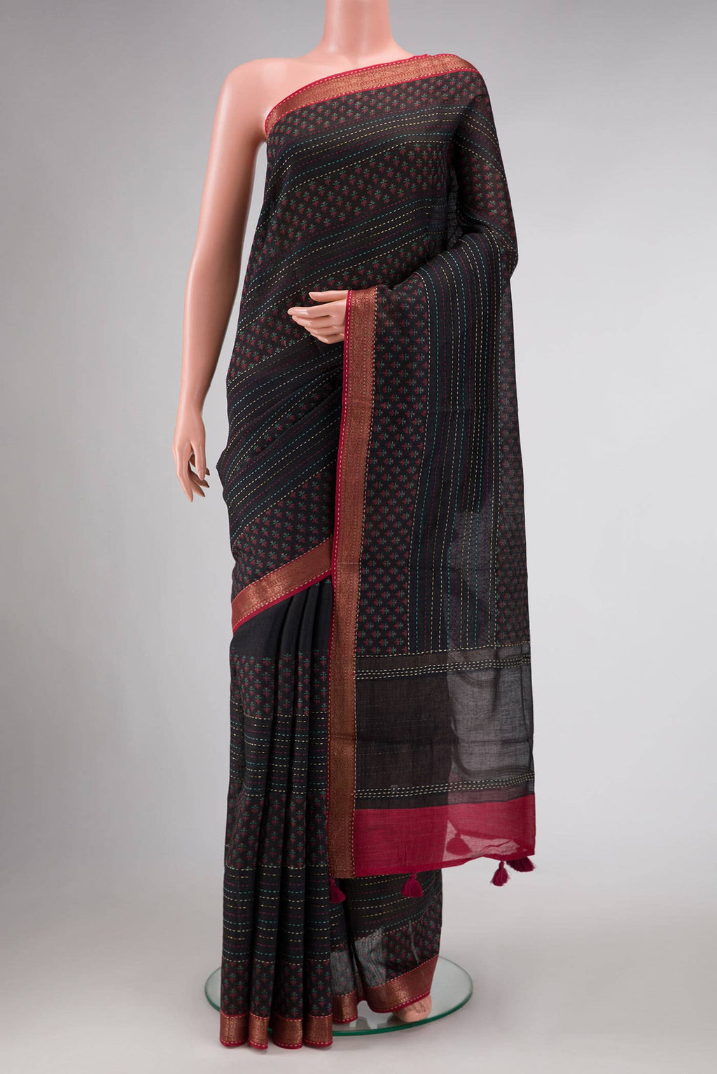 Black Dual Tone Tussar Silk Saree