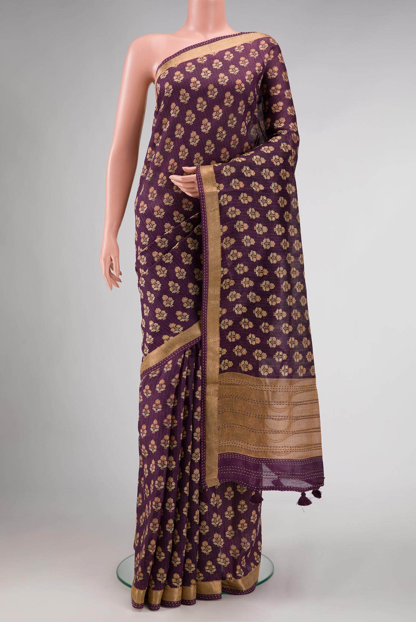 Burgundy Tussar Silk Saree
