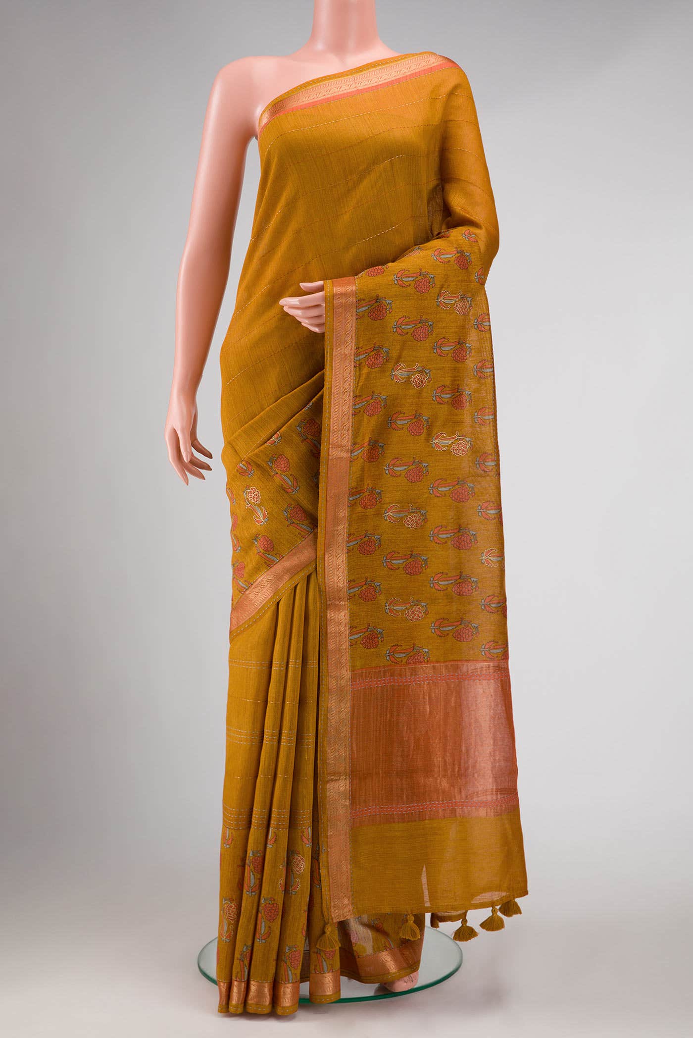 Mustard Tussar Silk Saree