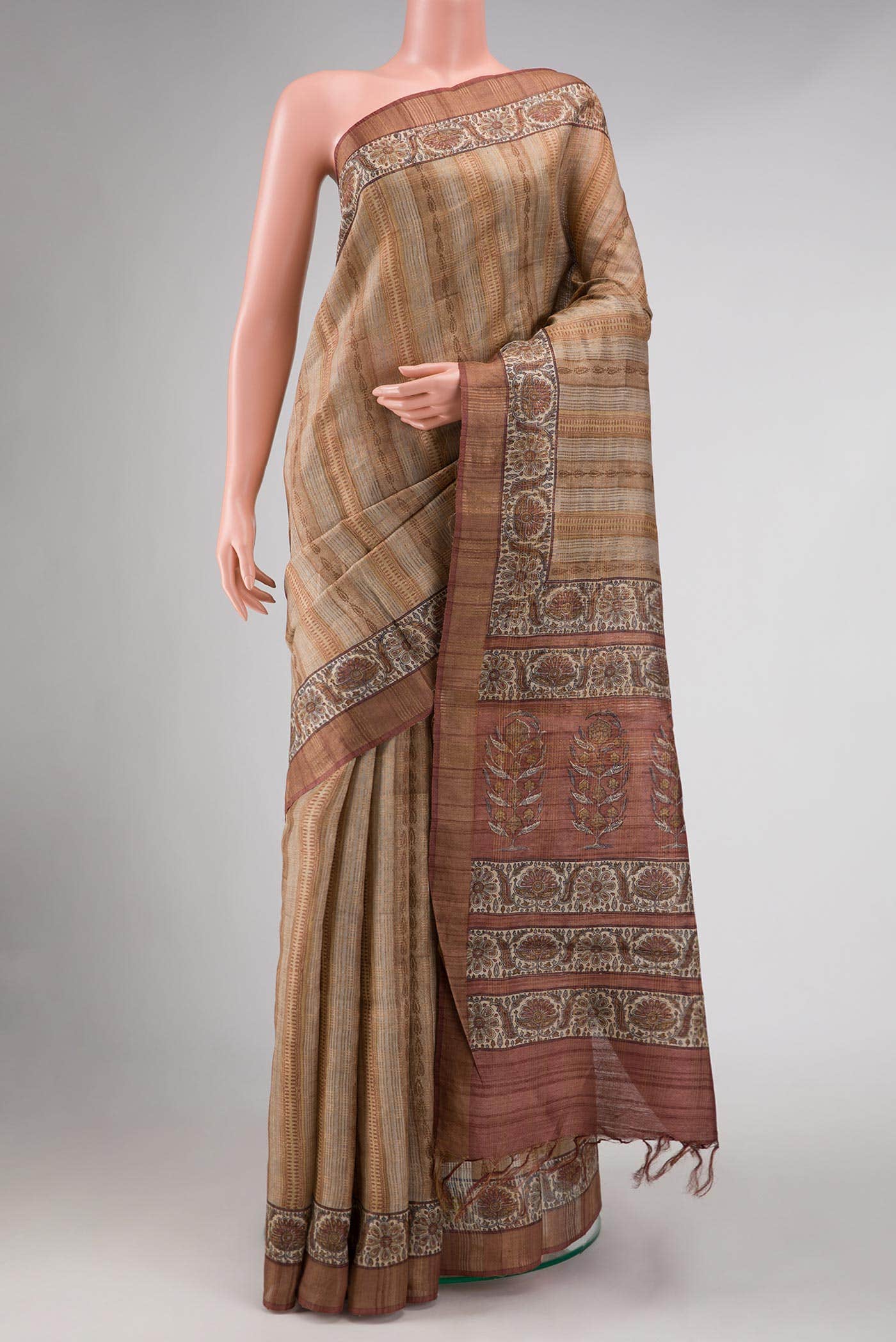 Grey Tussar Silk Saree