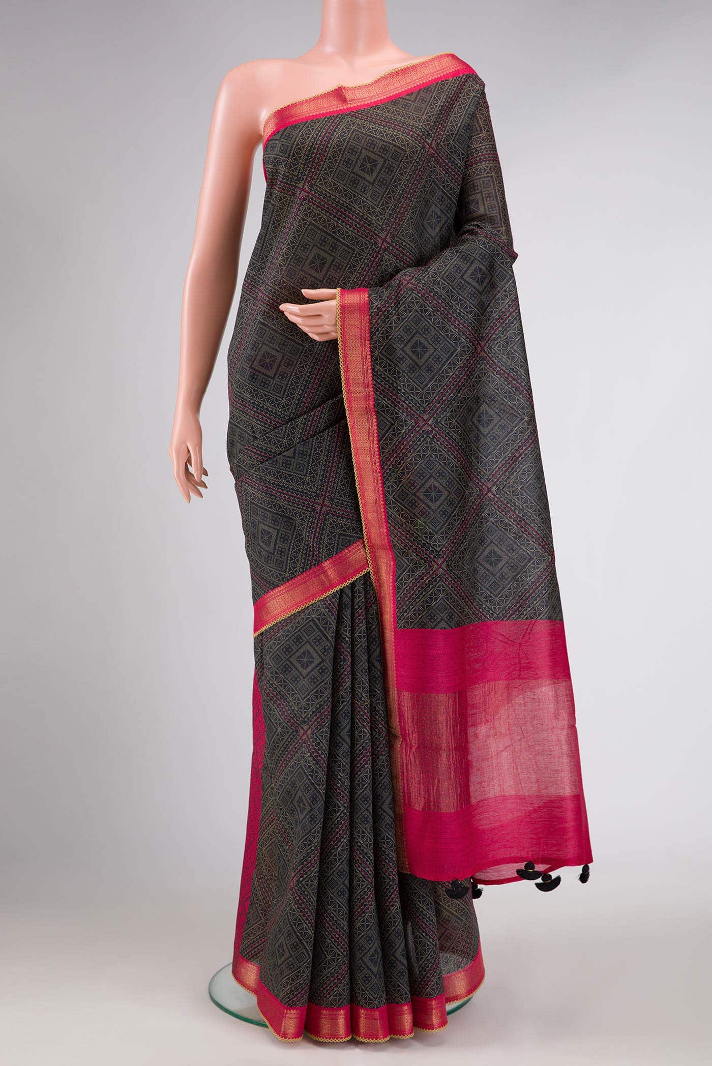 Navy Blue Dual Tone Jute Silk Saree