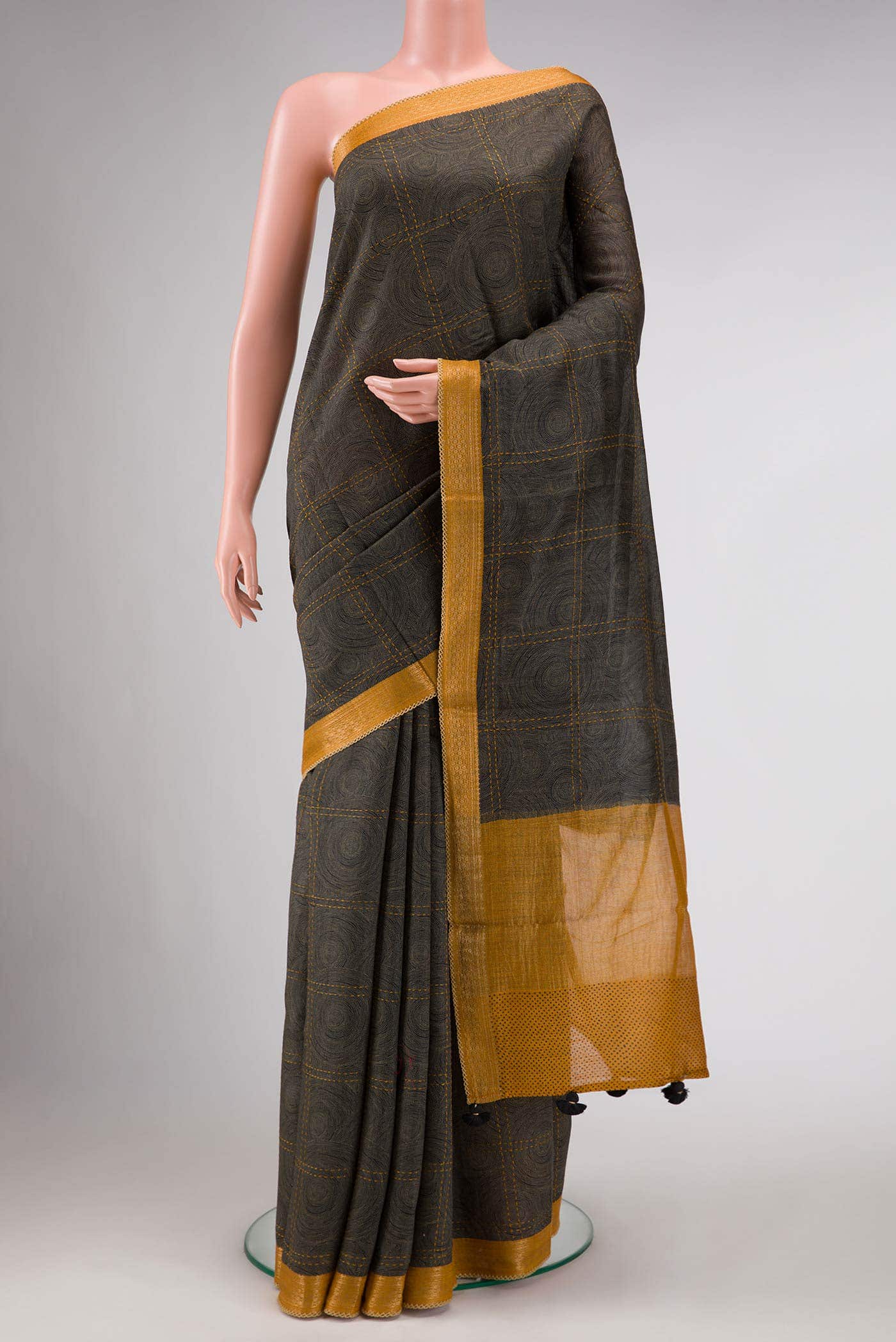 Grey Tussar Silk Saree