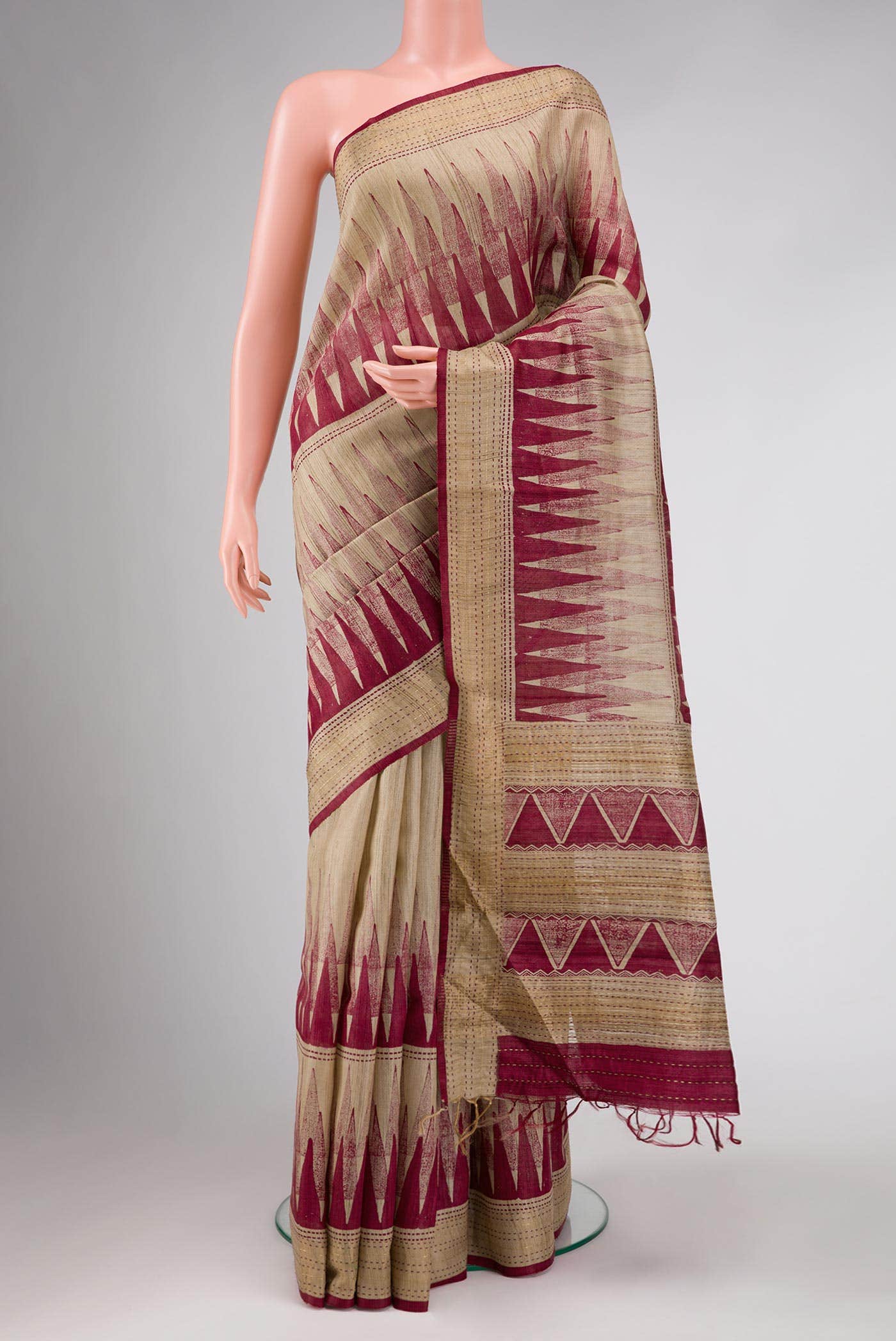 Beige Tussar Silk Saree
