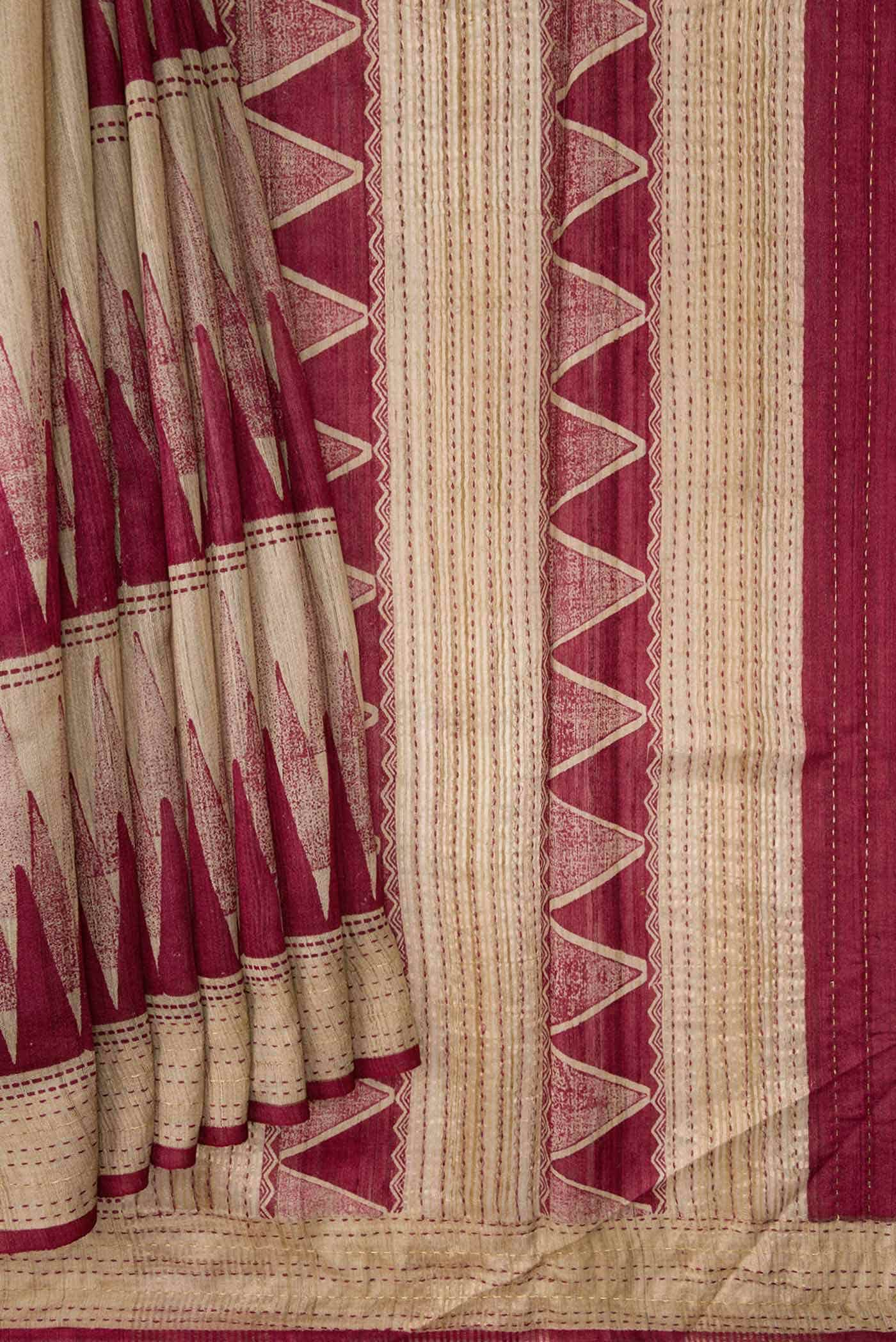 Beige Tussar Silk Saree