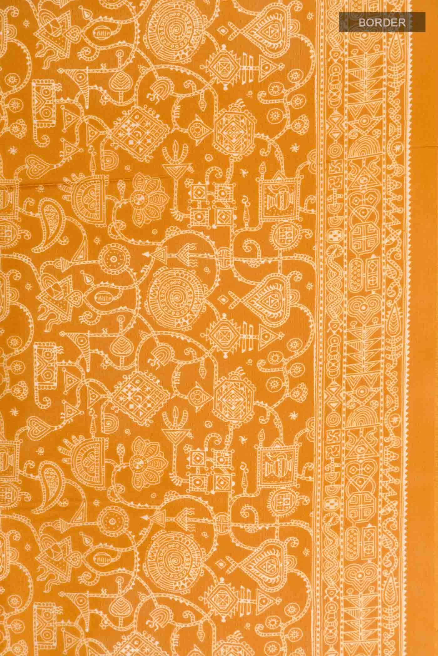 Yellow Printed Silk Saree
