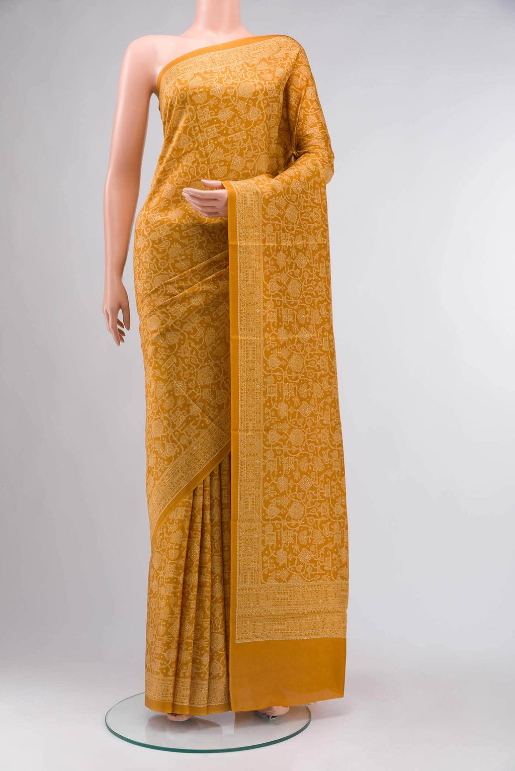 Yellow Printed Silk Saree