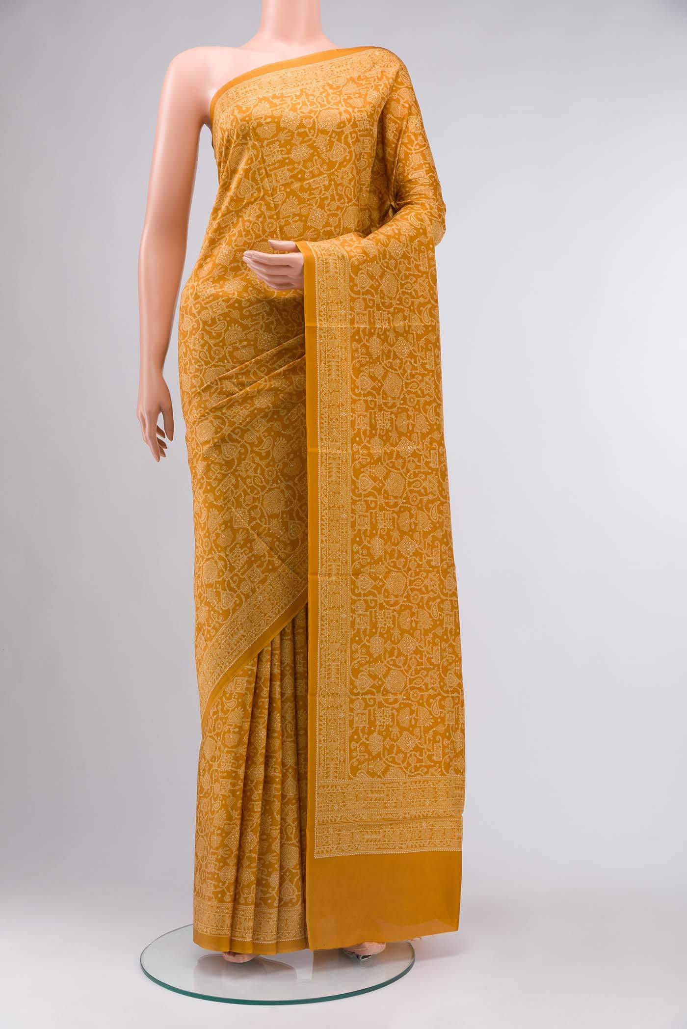 Yellow Printed Silk Saree