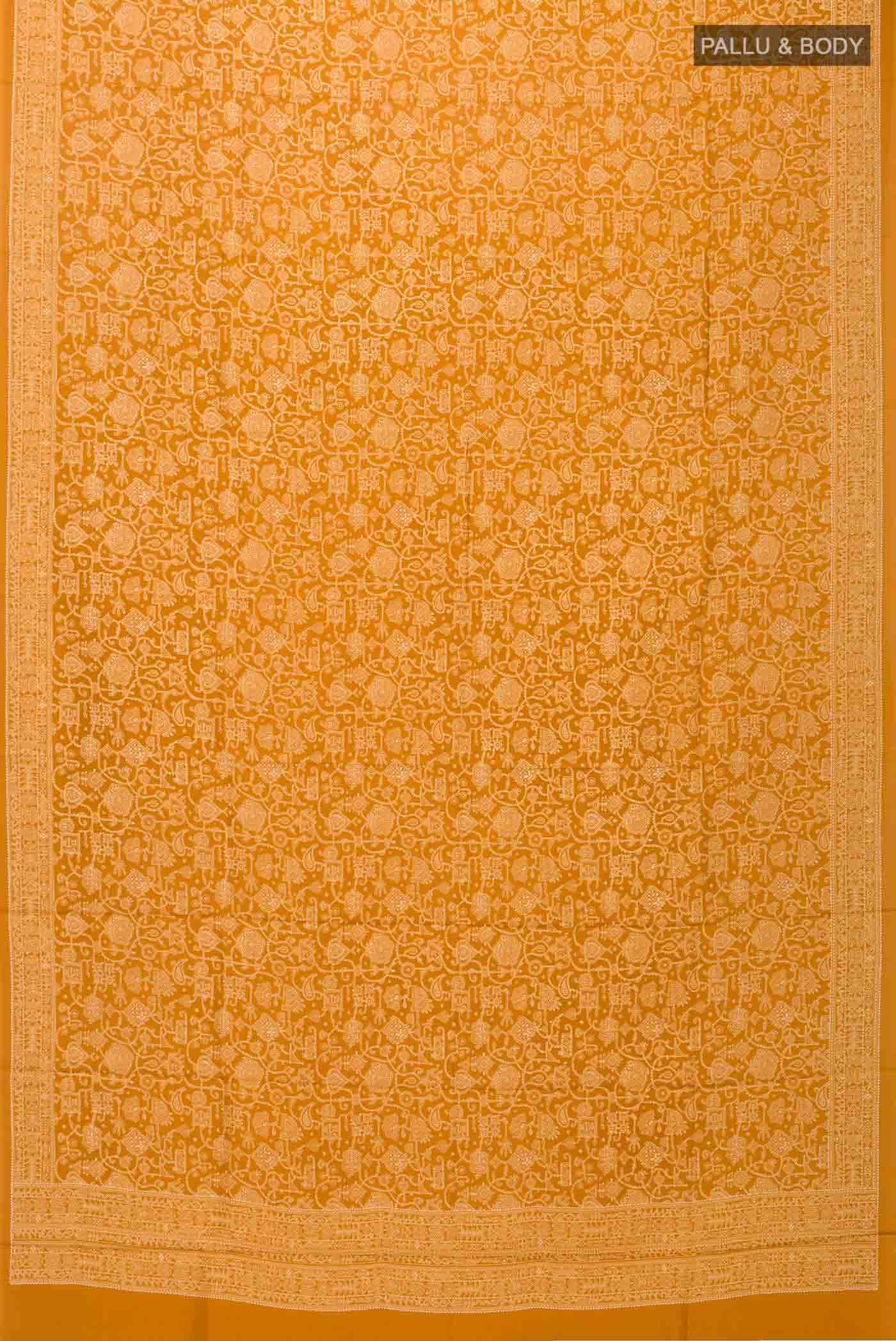 Yellow Printed Silk Saree