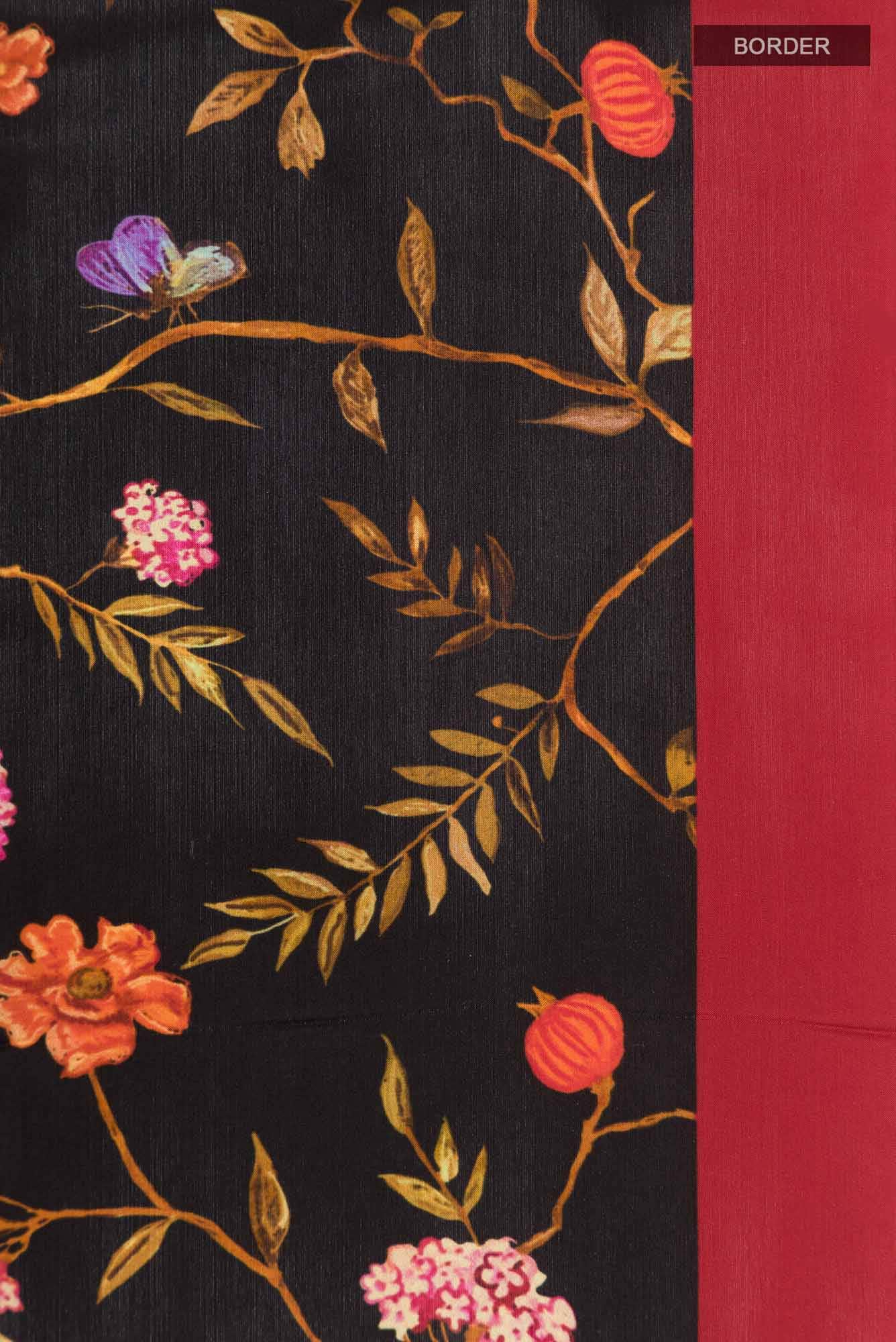 Black Printed Silk Saree