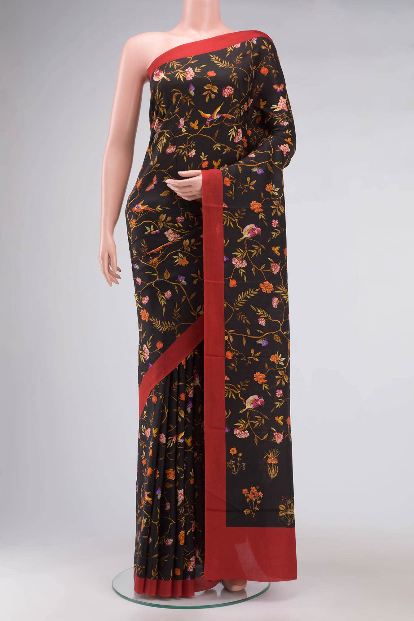 Black Printed Silk Saree