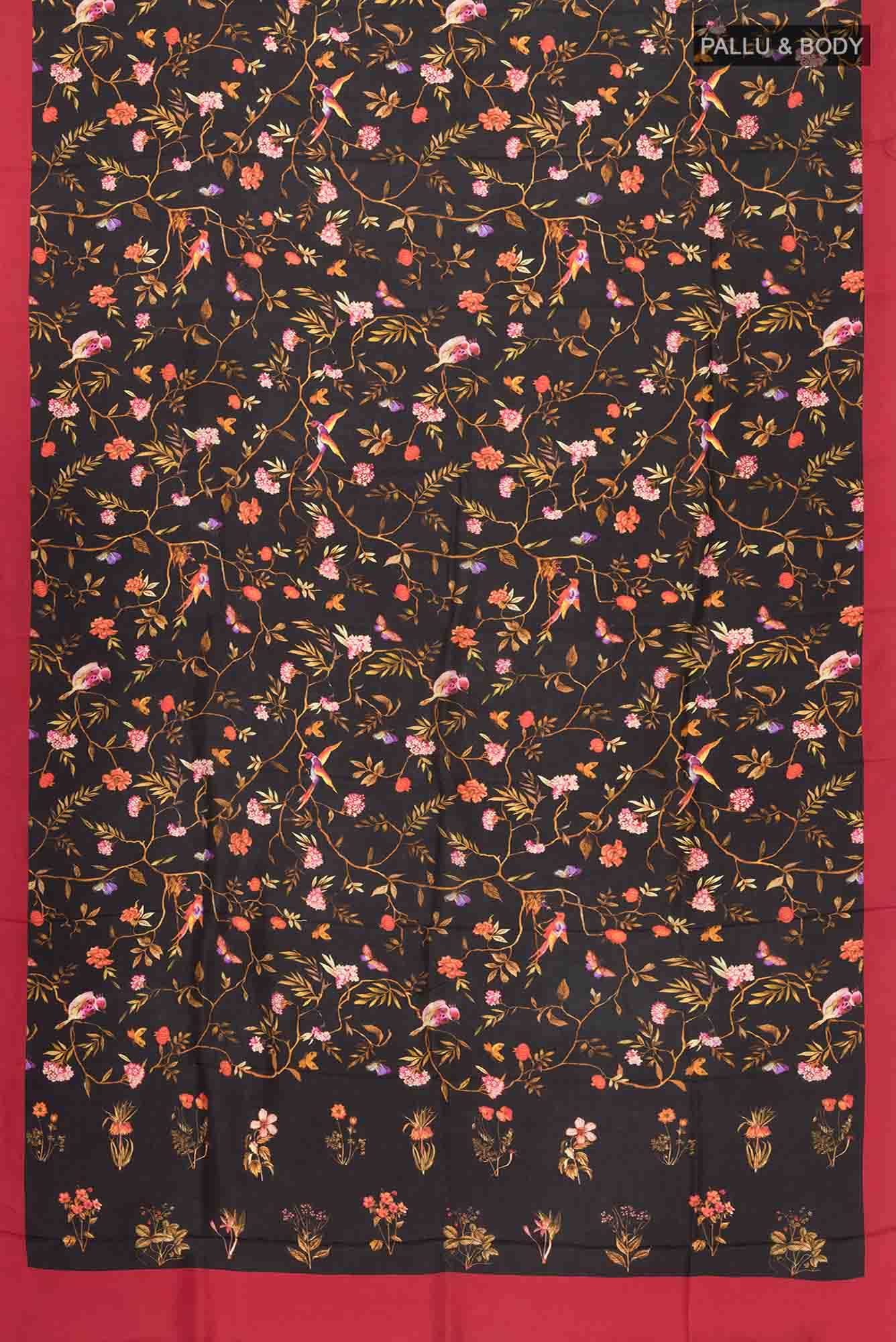 Black Printed Silk Saree