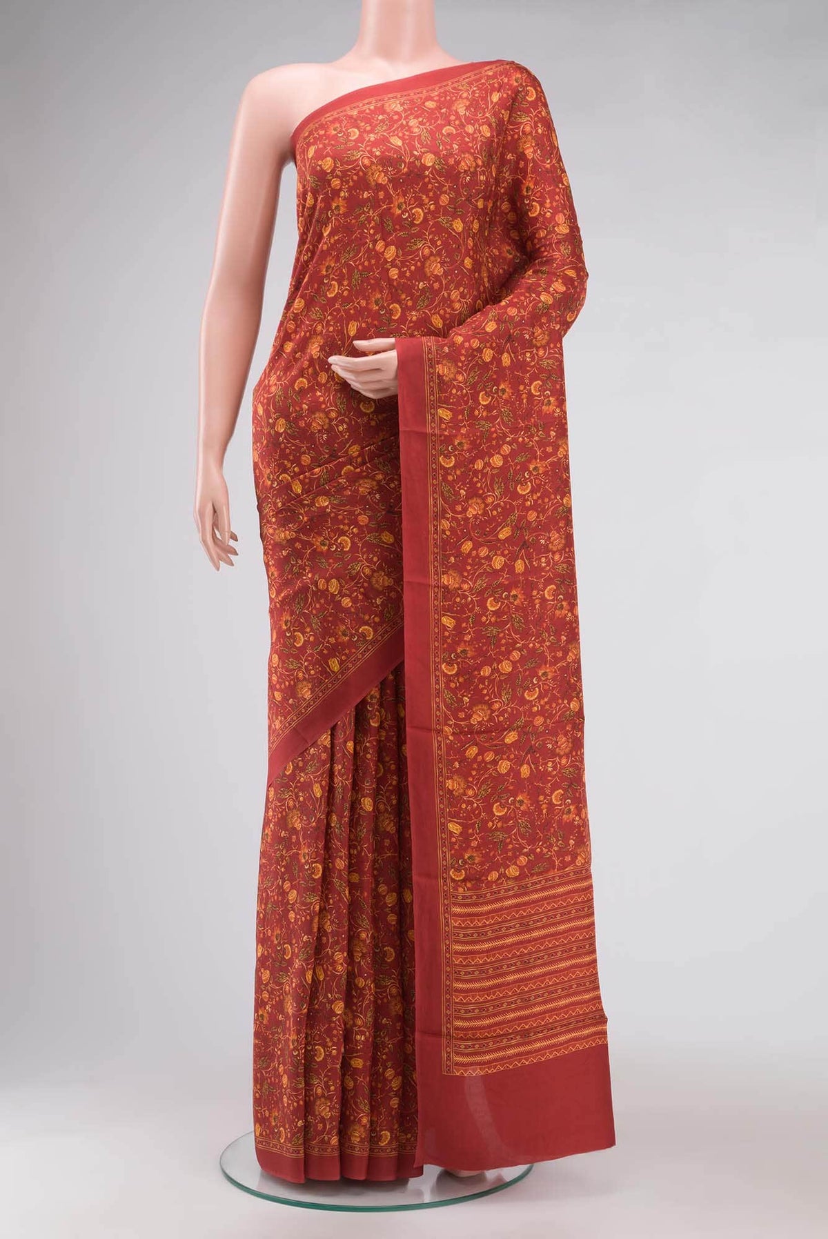 Rust Printed Silk Saree