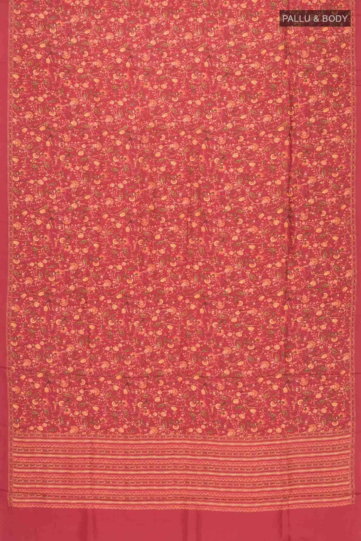 Rust Printed Silk Saree