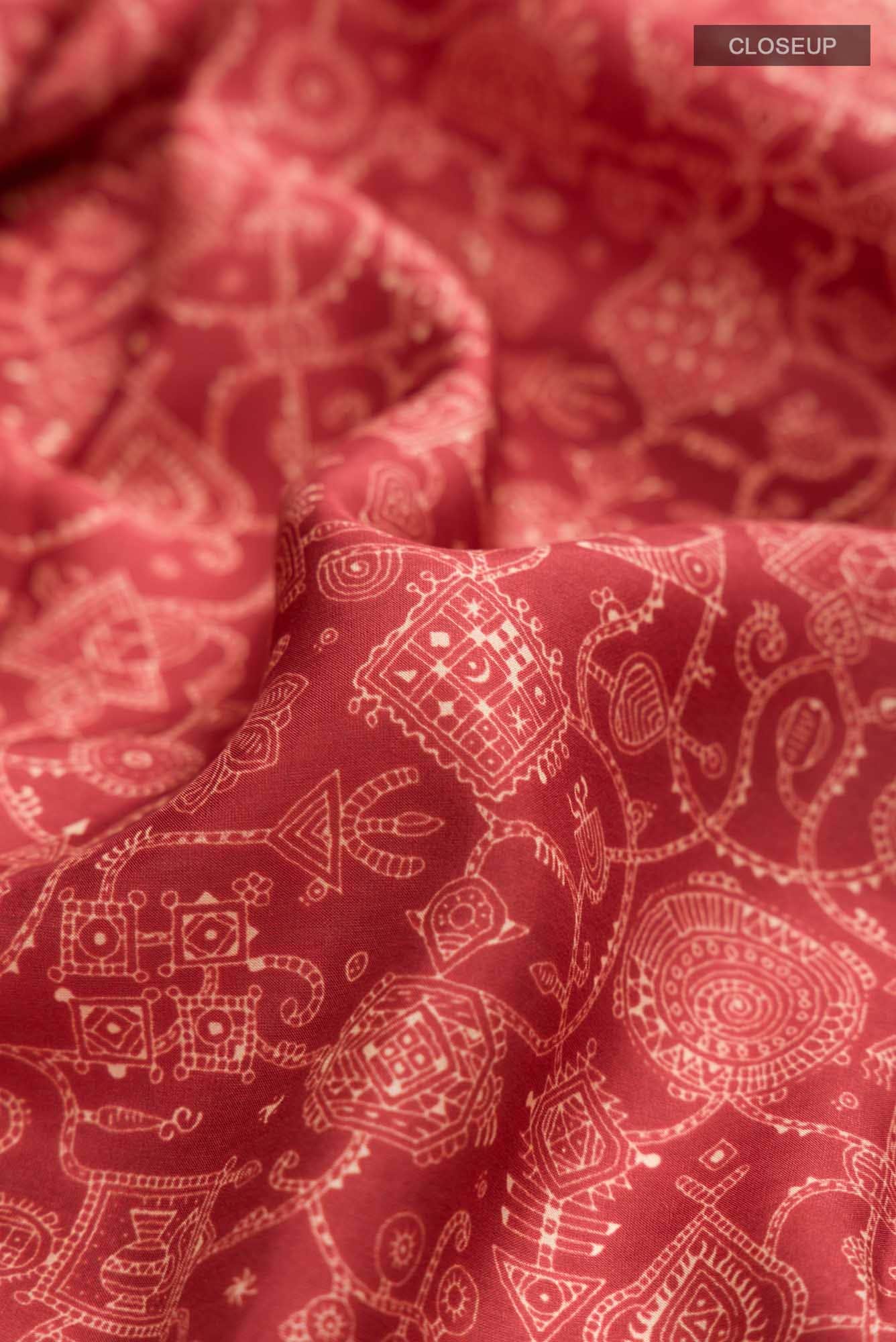 Maroon Printed Silk Saree