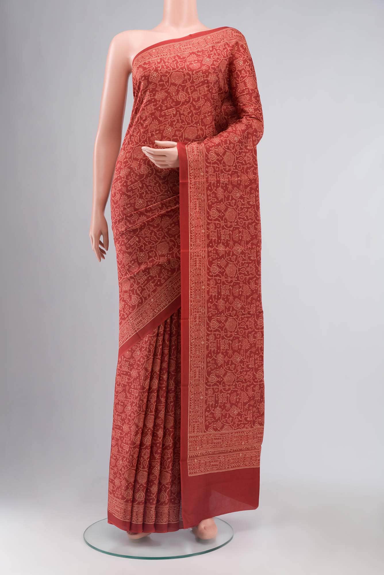 Maroon Printed Silk Saree