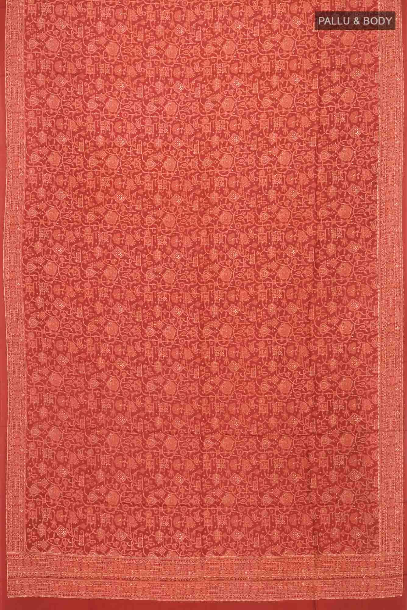 Maroon Printed Silk Saree