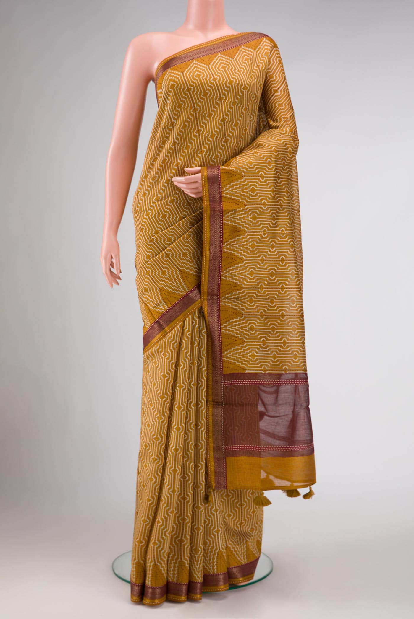 Mustard Dual Tone Tussar Silk Saree