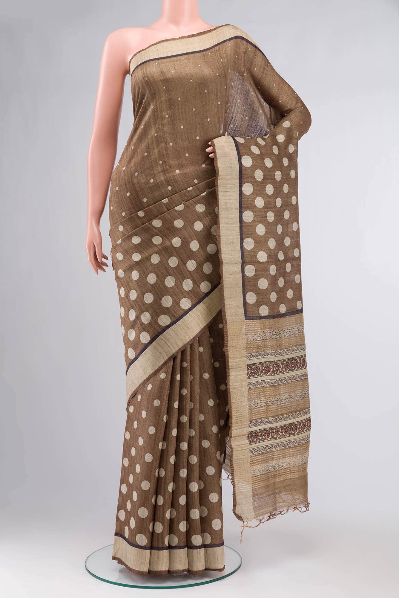 Brown Bhagalpuri Tussar Silk Saree