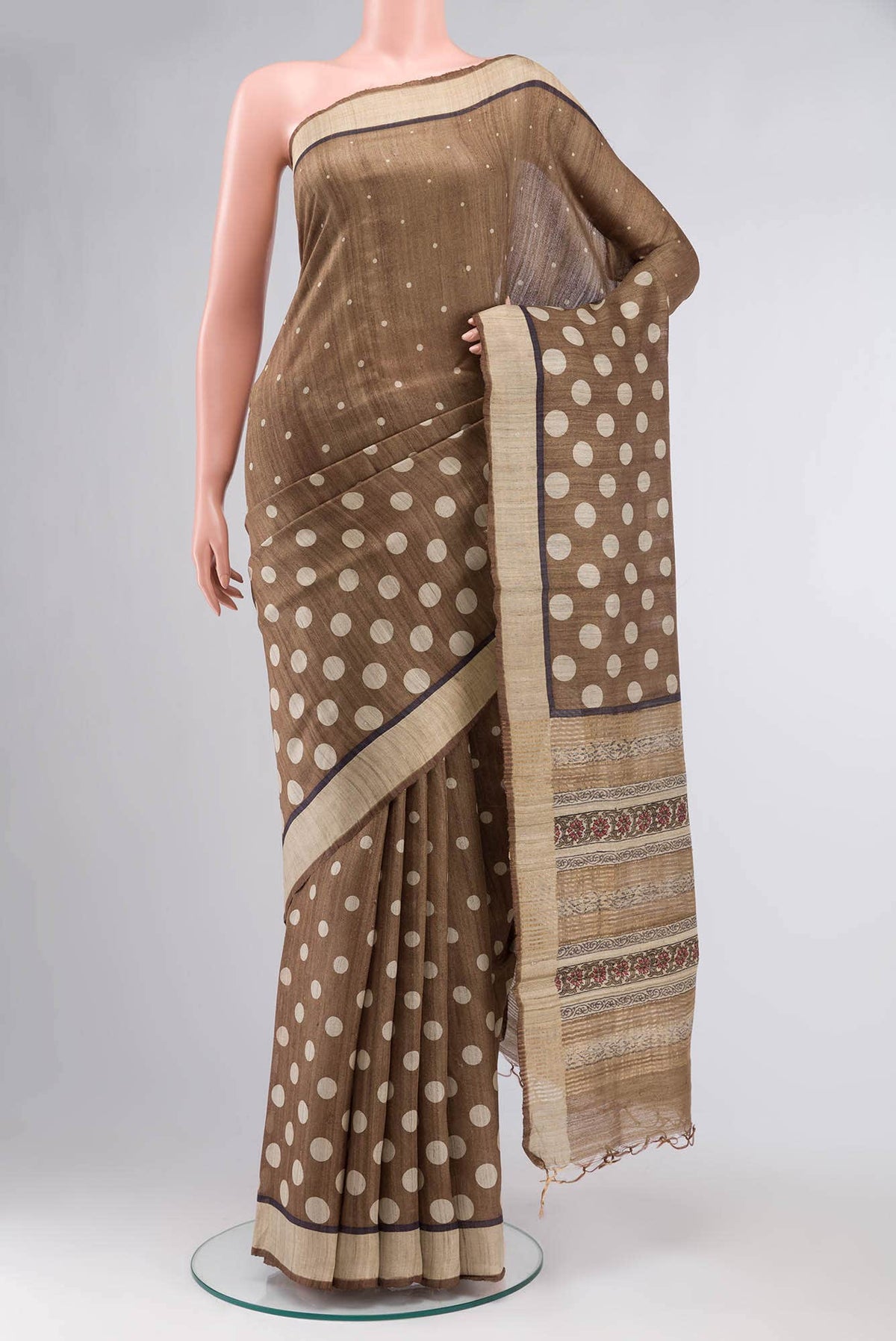 Brown Bhagalpuri Tussar Silk Saree