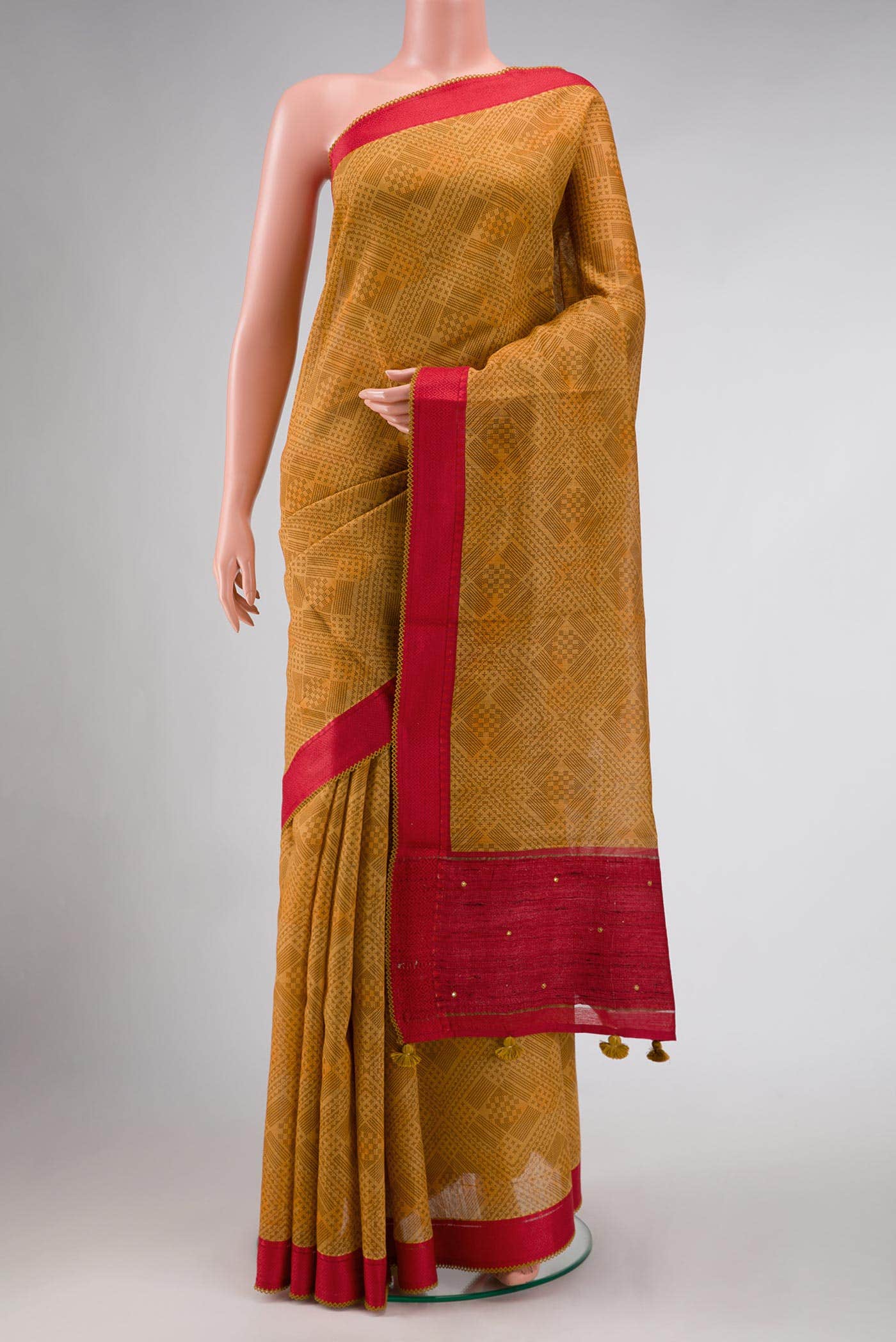 Mustard Tussar Silk Saree