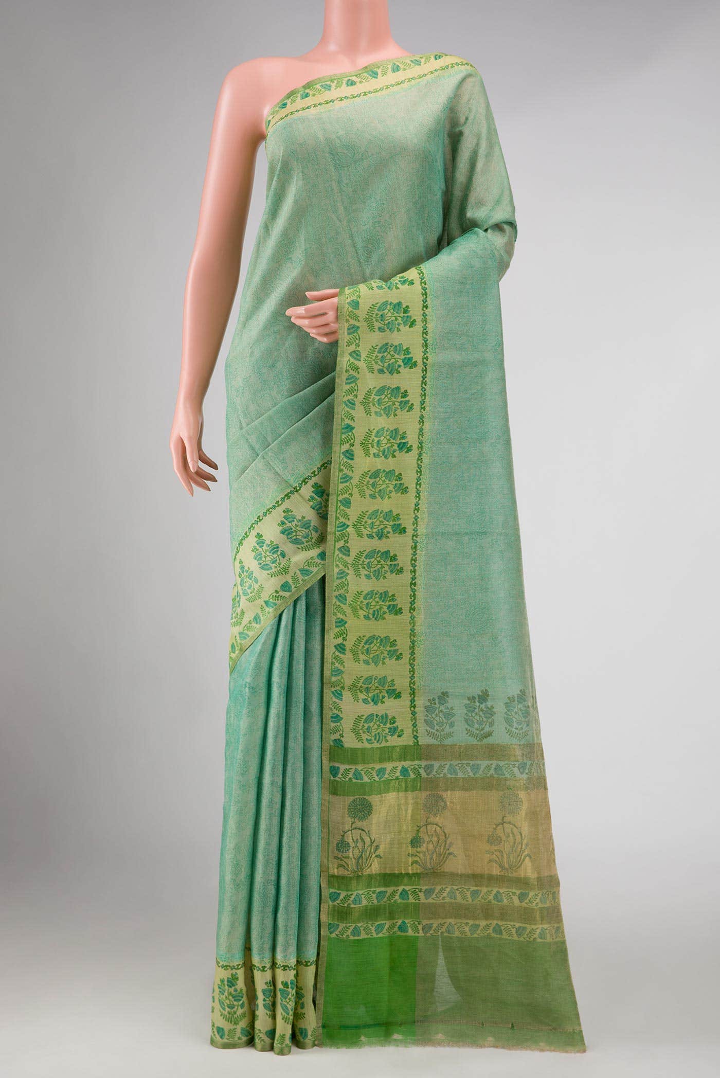 Light Green Tussar Silk Saree