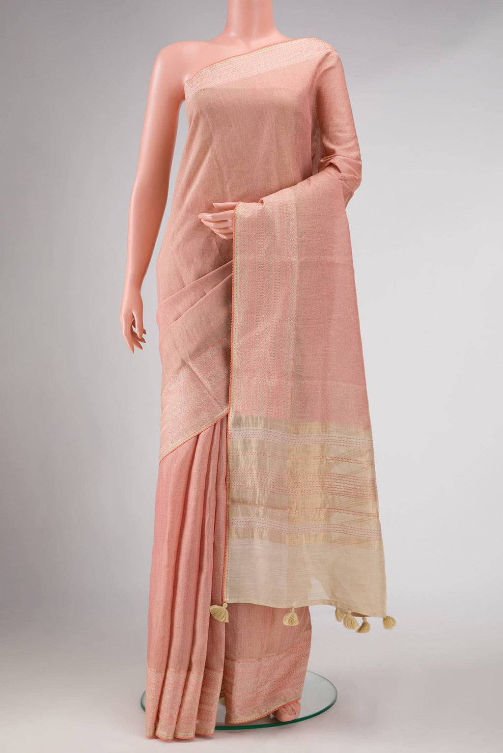 Pink Tussar Silk Saree