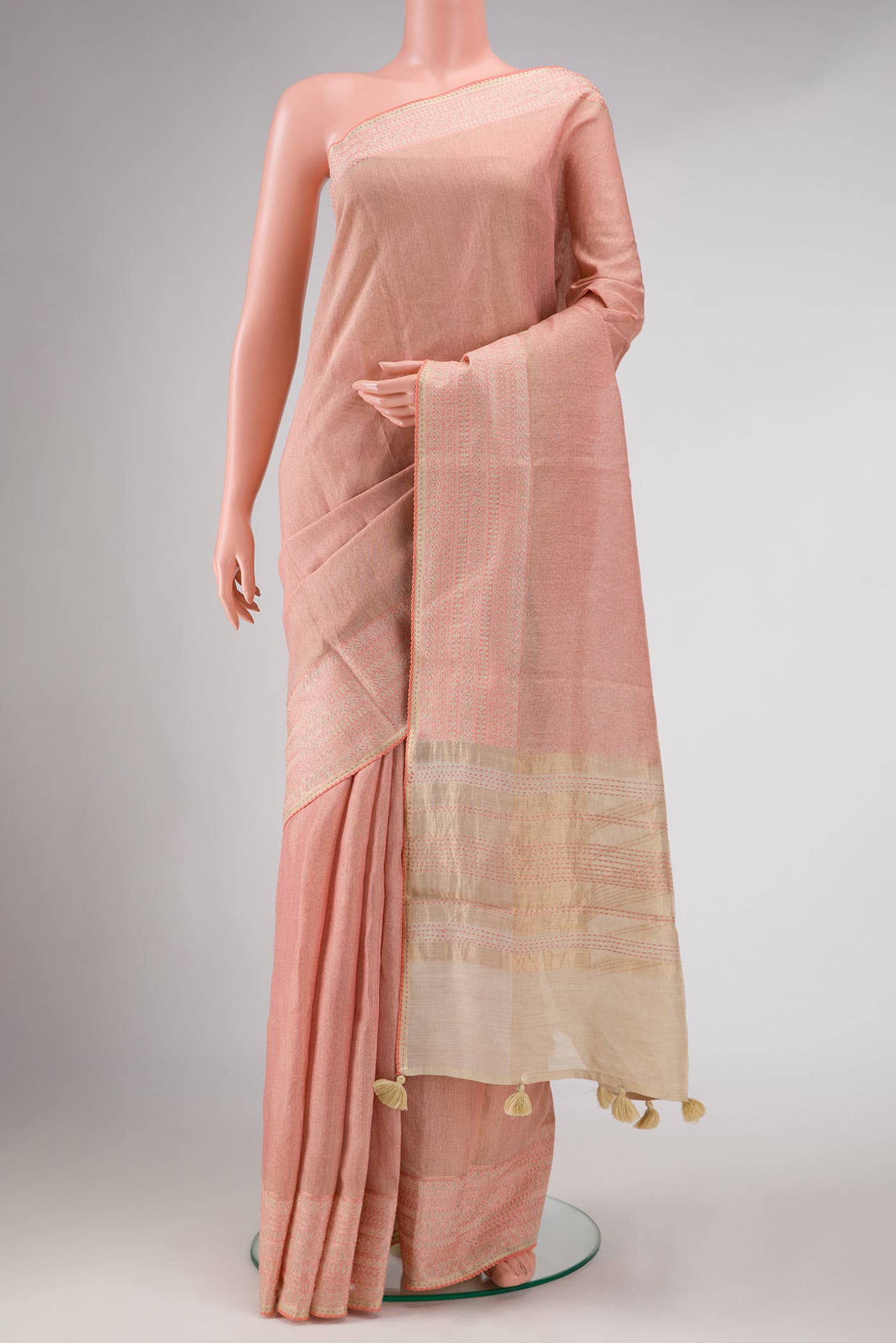 Pink Tussar Silk Saree