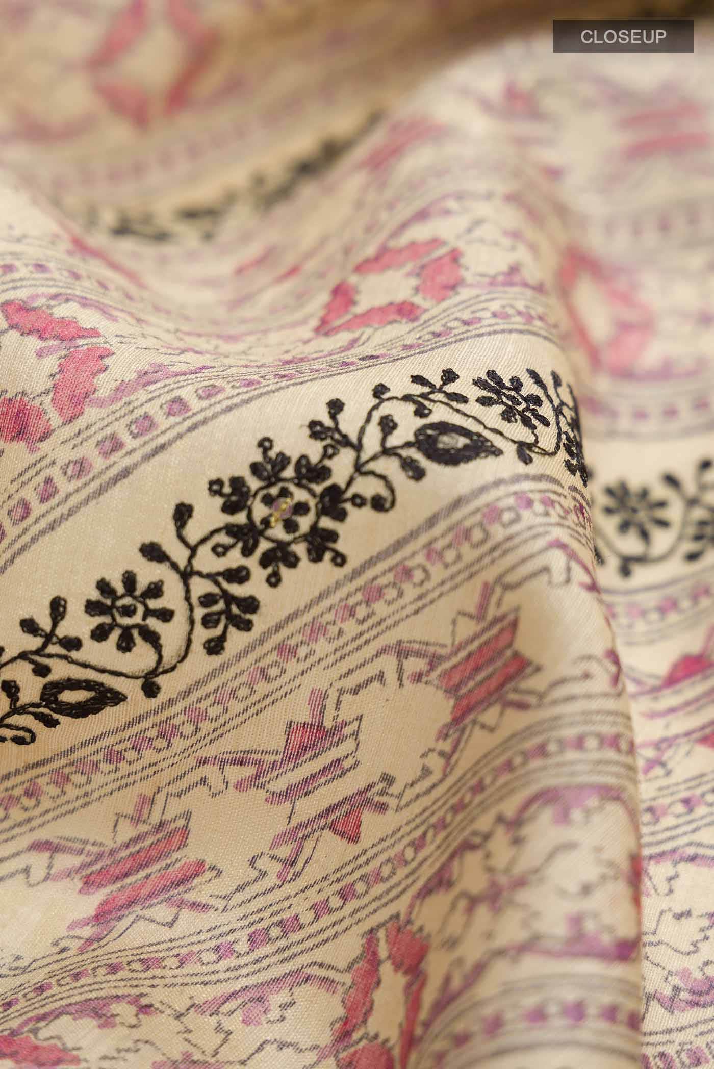 Beige Tussar Silk Saree
