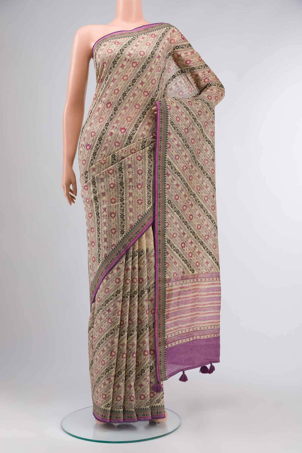 Beige Tussar Silk Saree