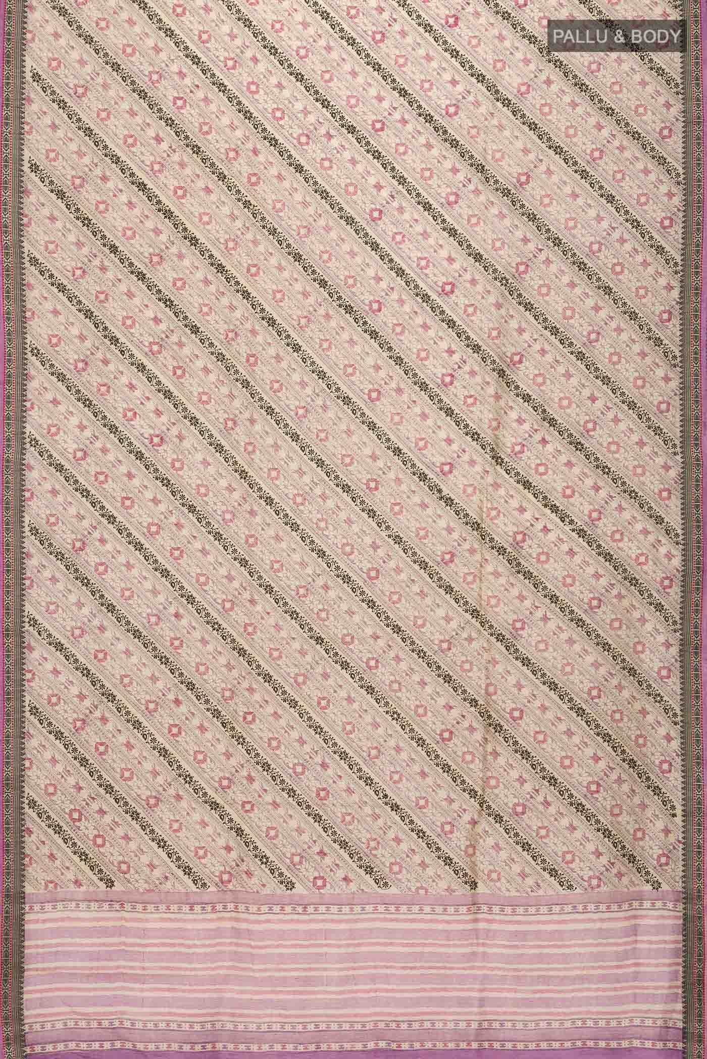 Beige Tussar Silk Saree