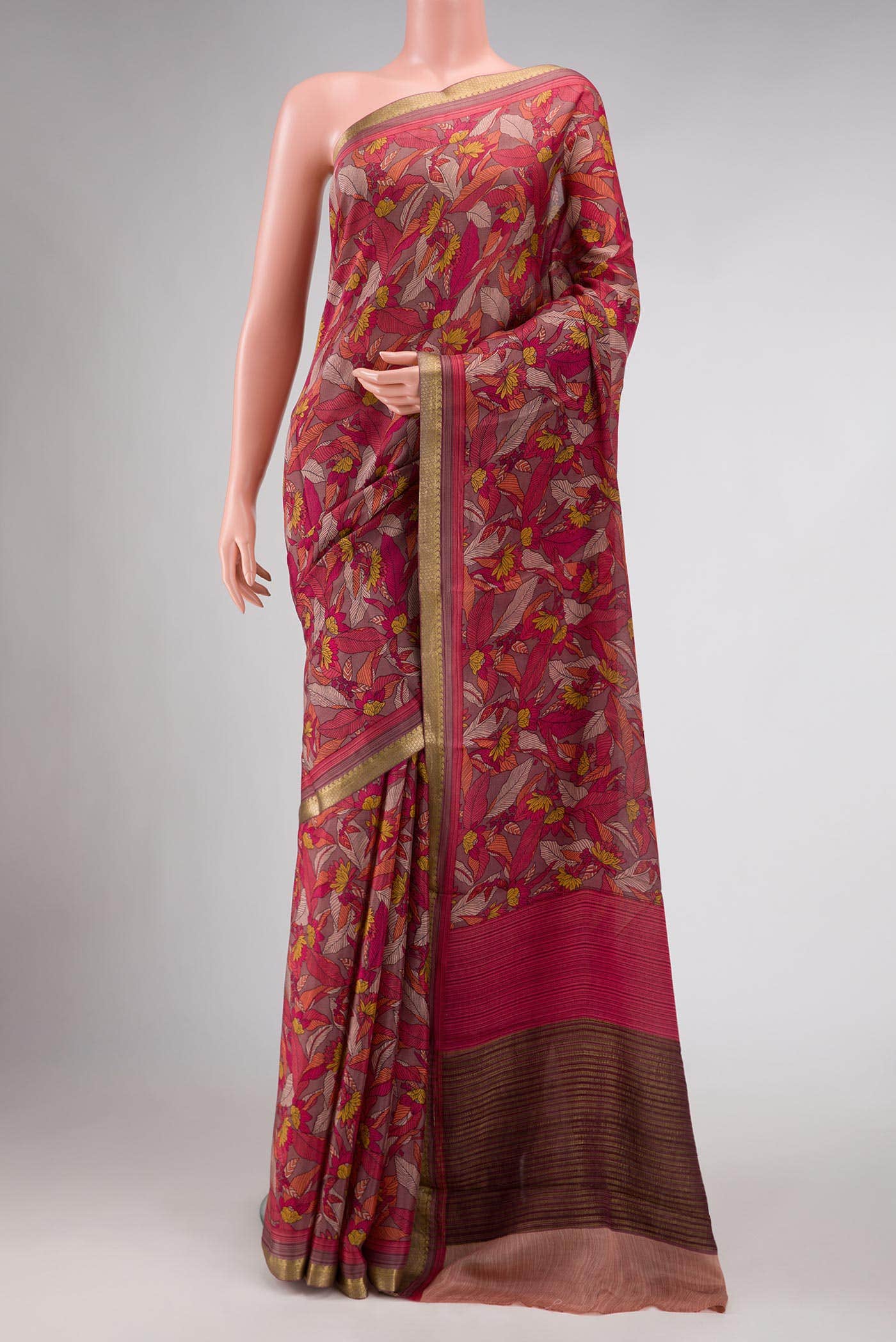 Dark Pink Mysore Chiffon Saree