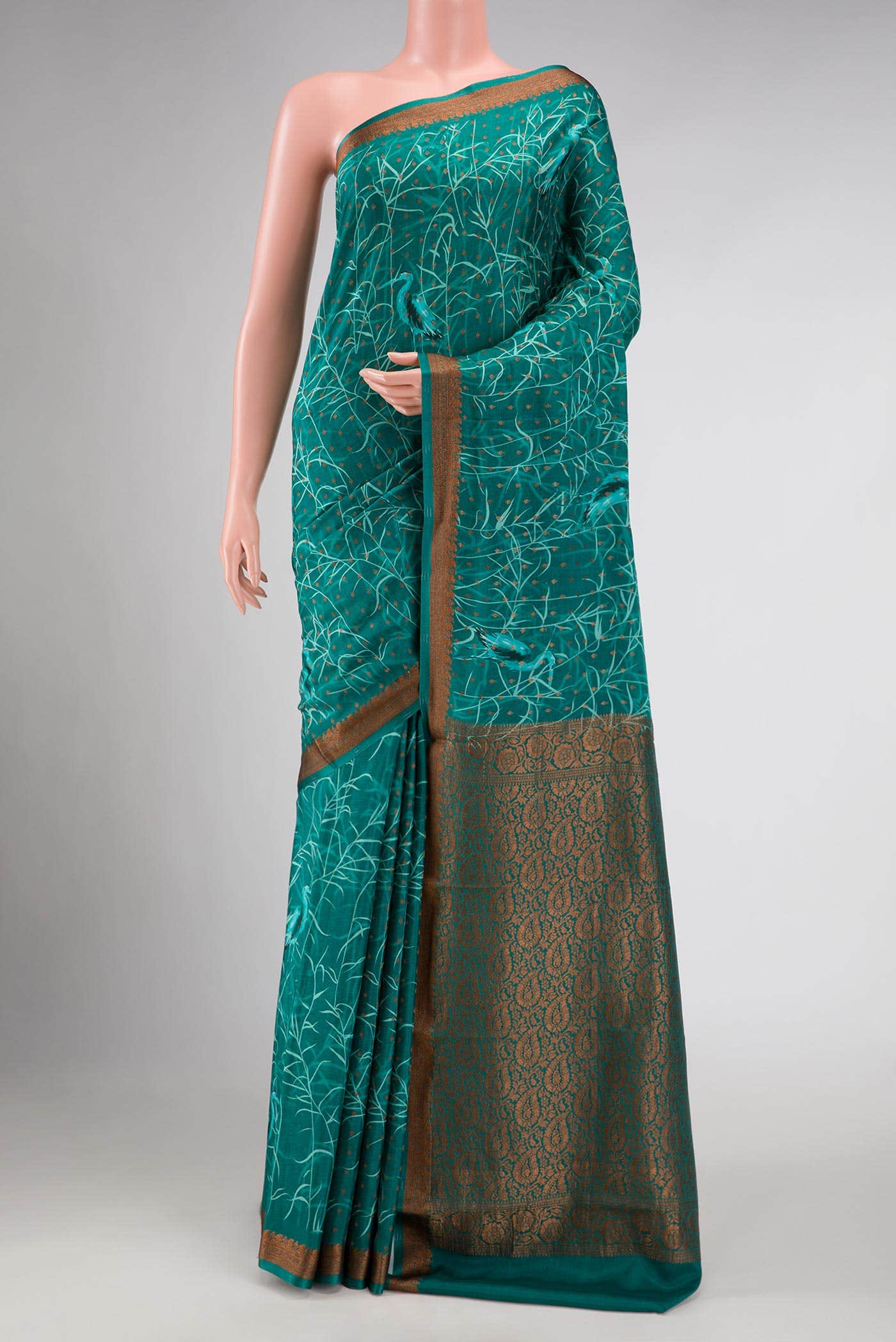 Green Dual Tone Mysore Crepe Saree