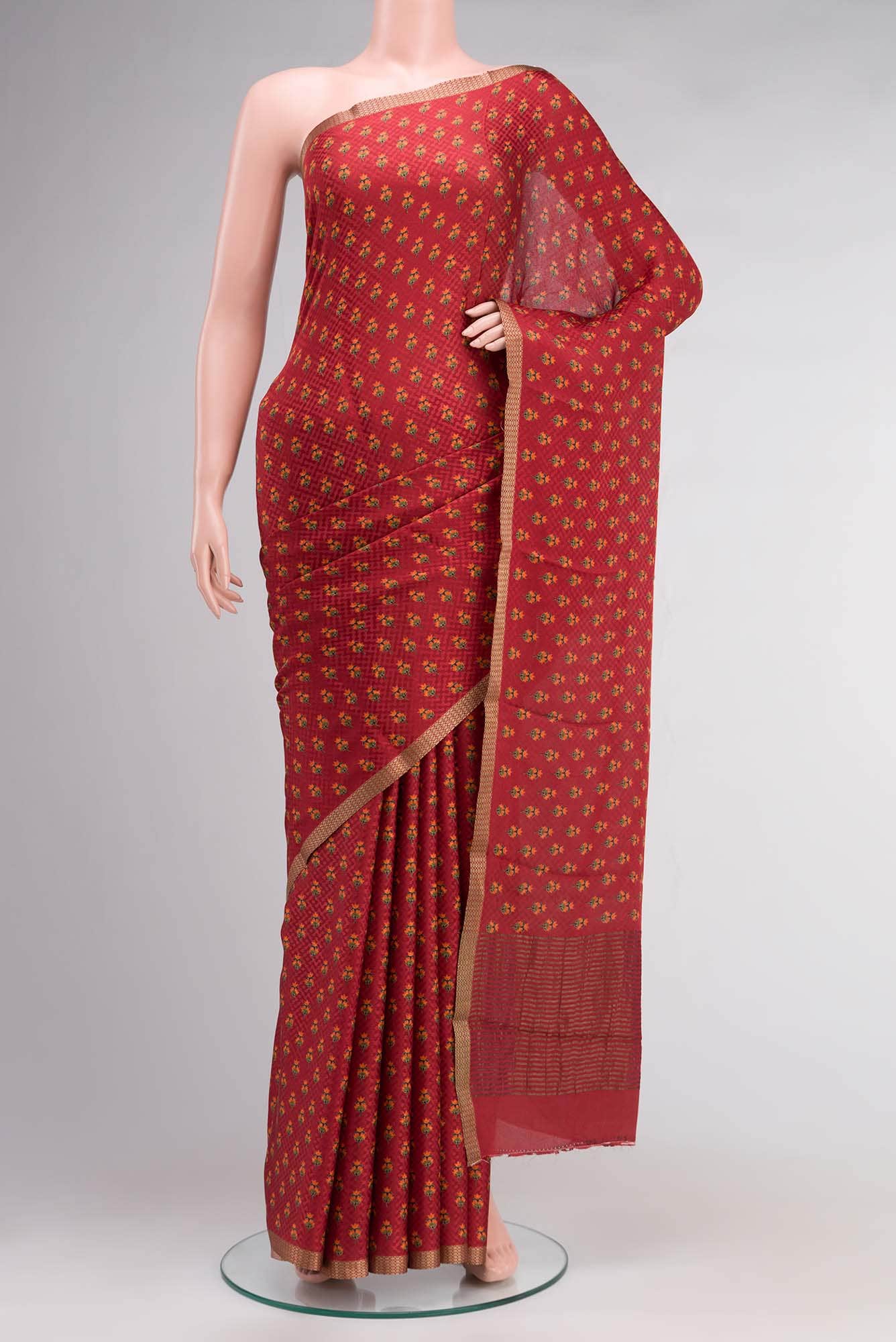 Rust Mysore Crepe Saree