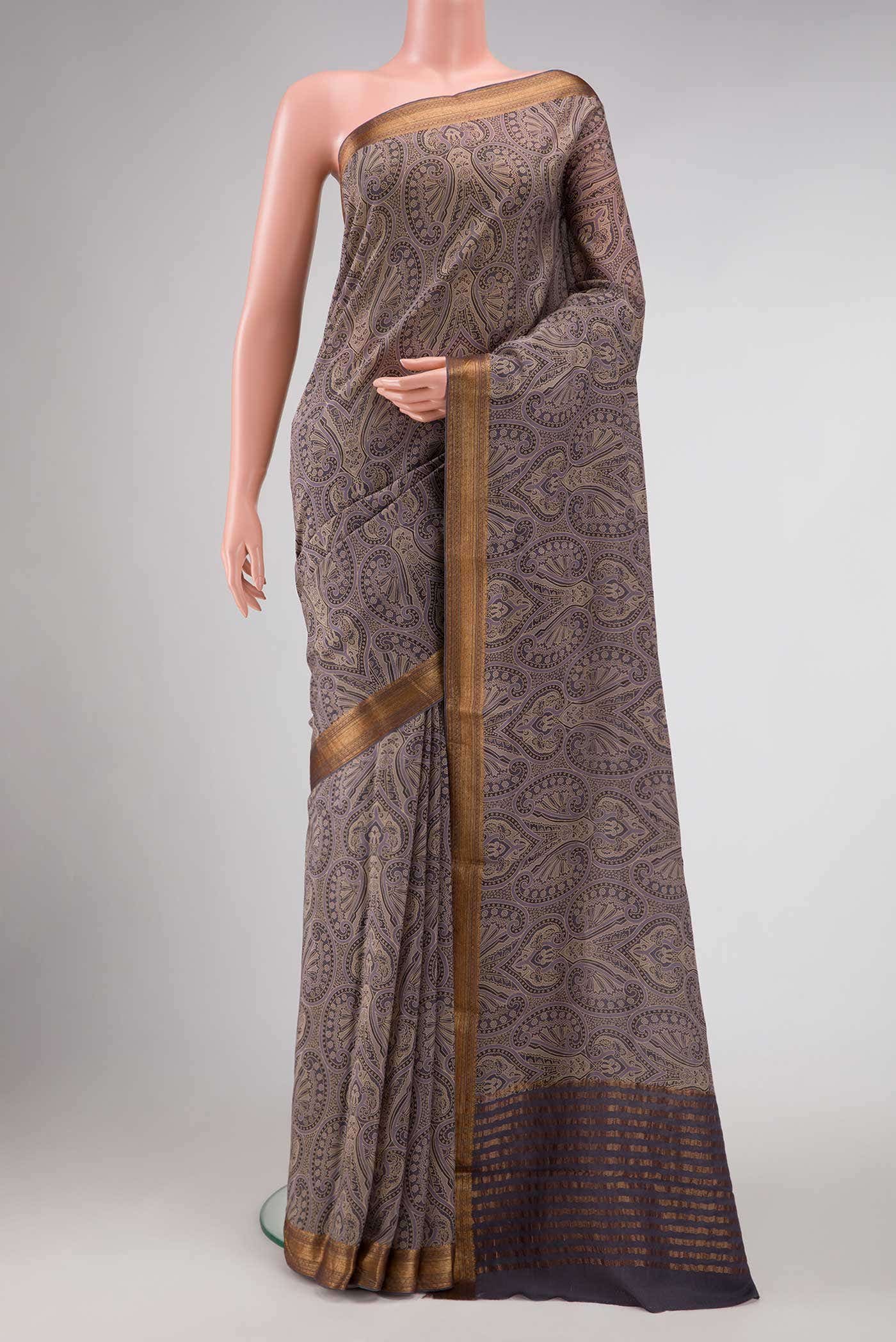 Brown Mysore Crepe Saree