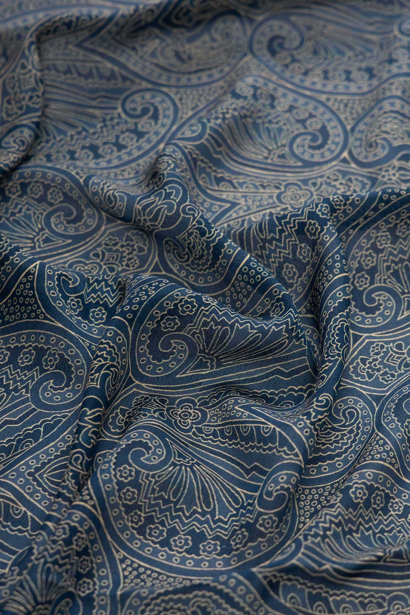 Blue Grey Satin Crepe Saree