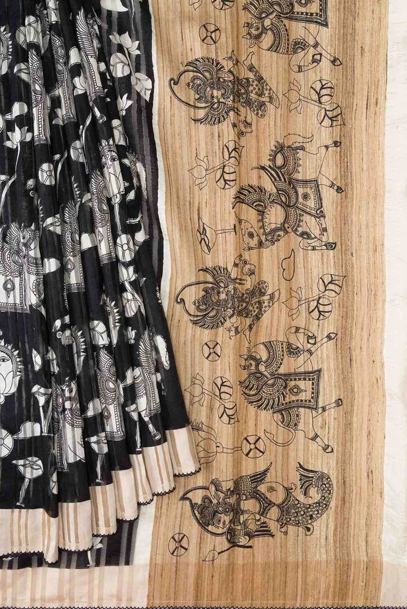 Black Dual Tone Tussar Silk Saree