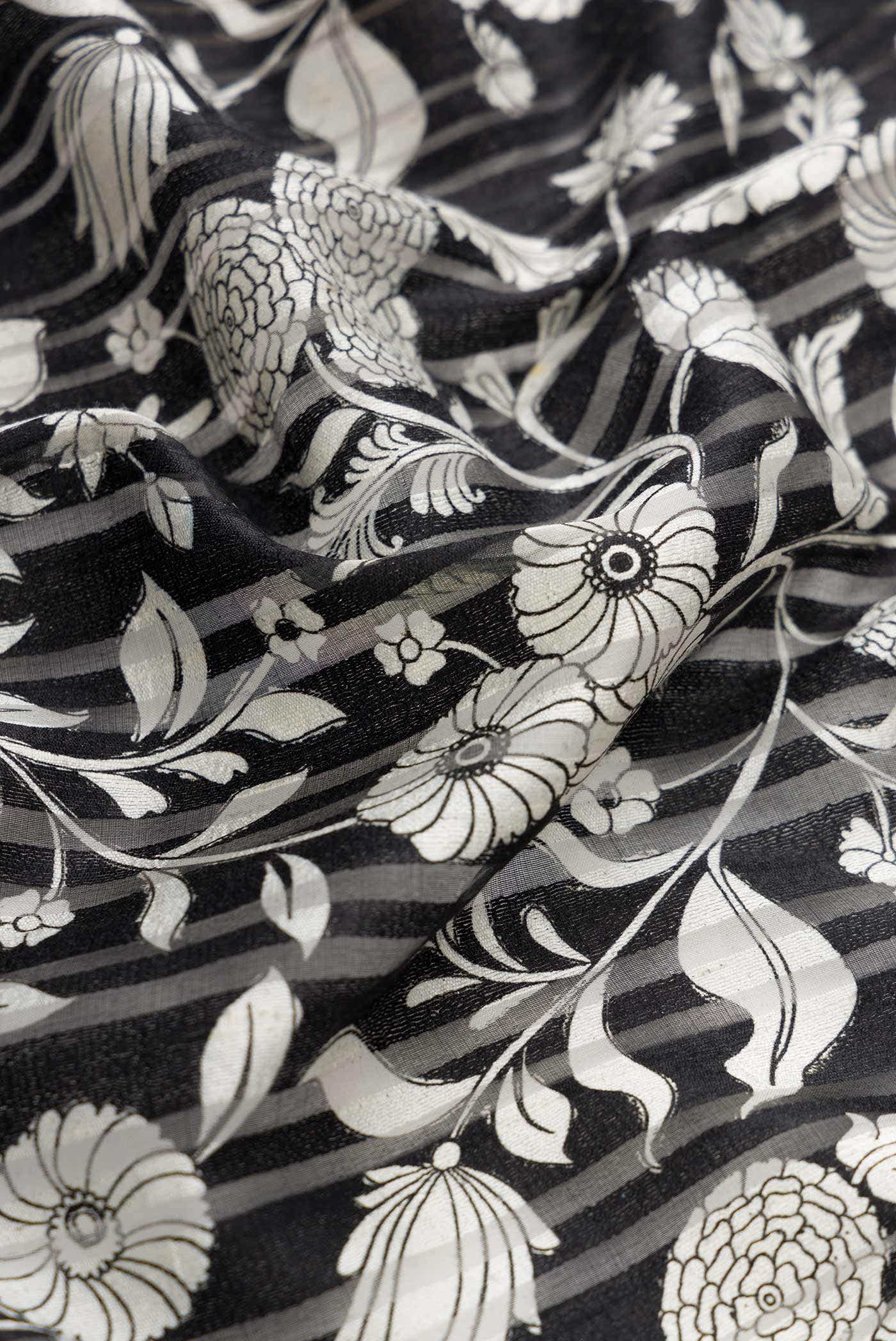 Navy Blue Tussar Silk Saree
