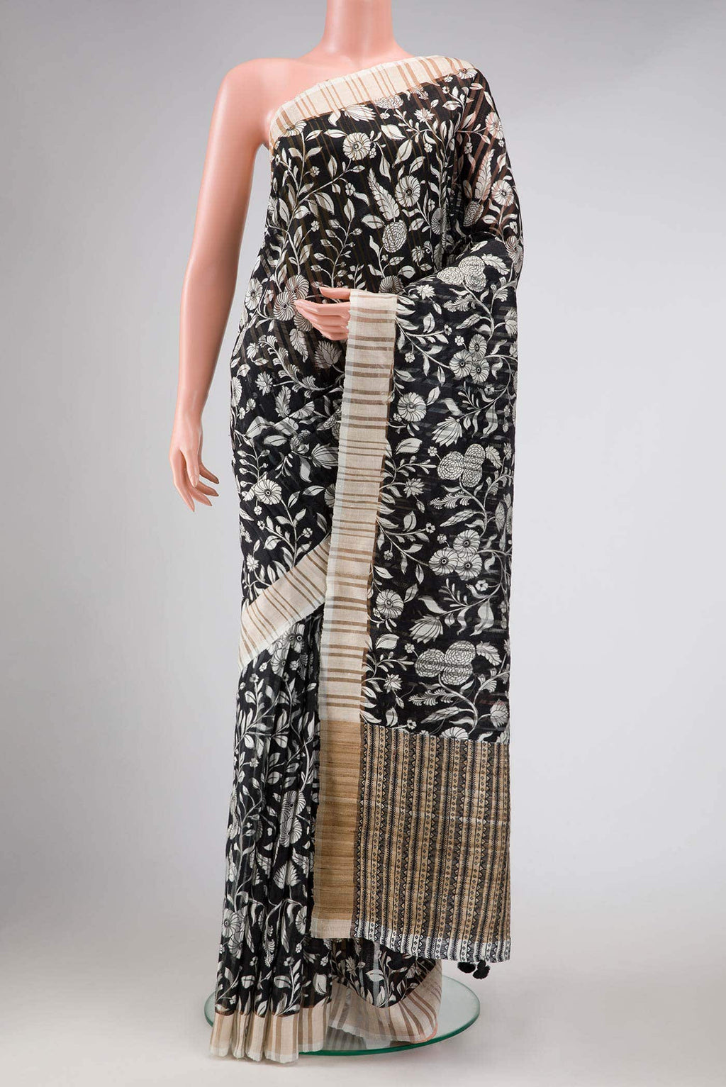 Navy Blue Tussar Silk Saree