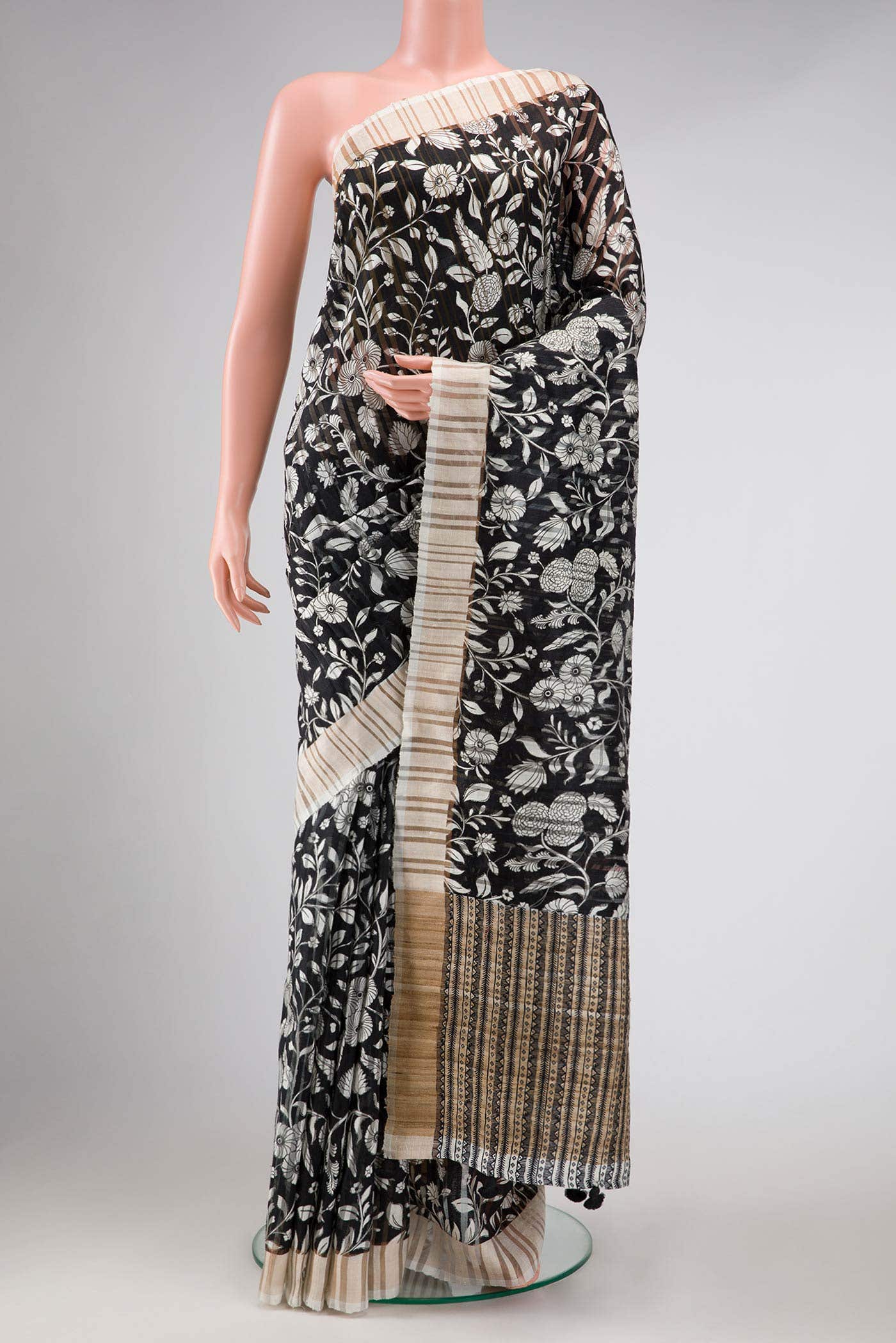 Navy Blue Tussar Silk Saree